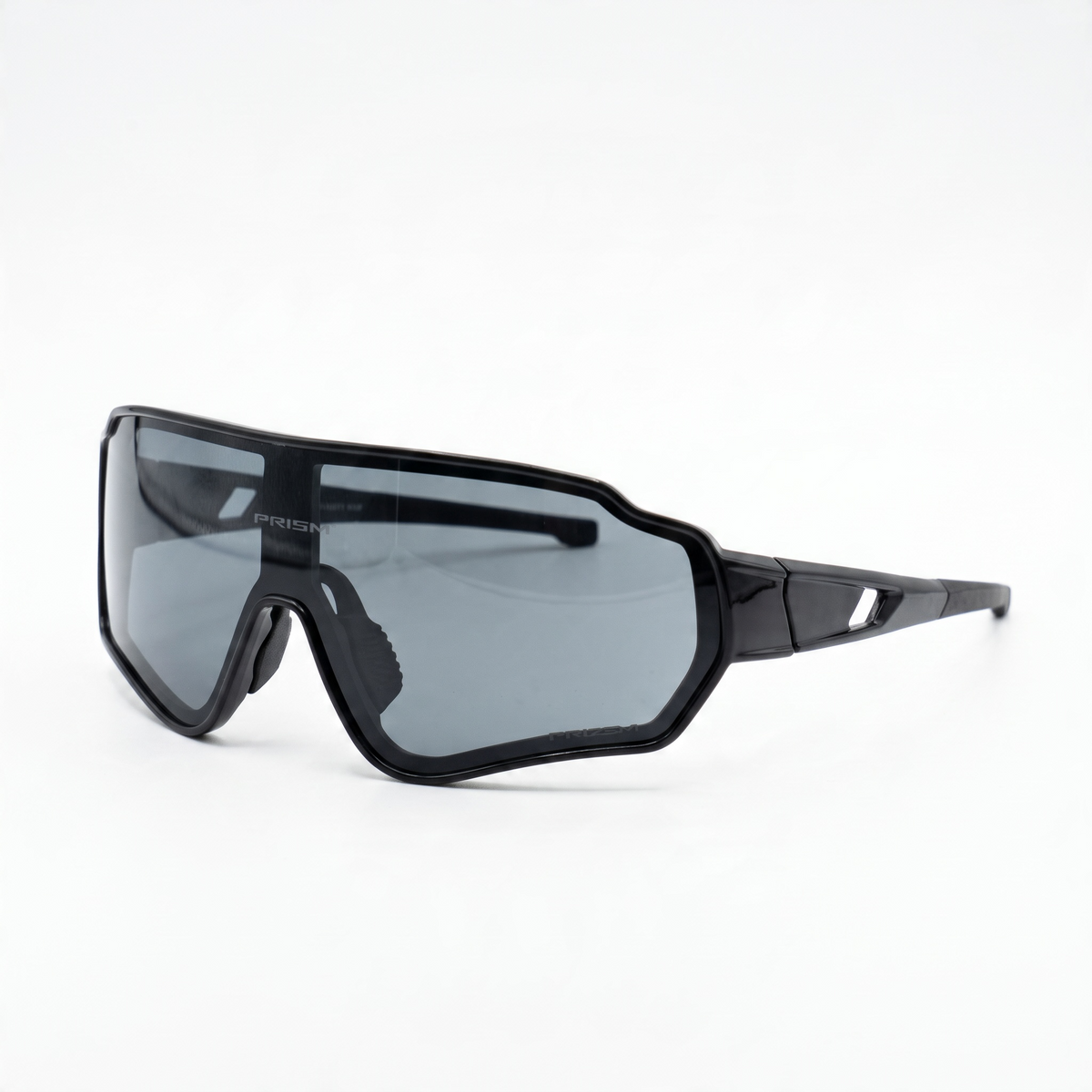 Oakley black shield sunglasses with PRIZM lens close-up