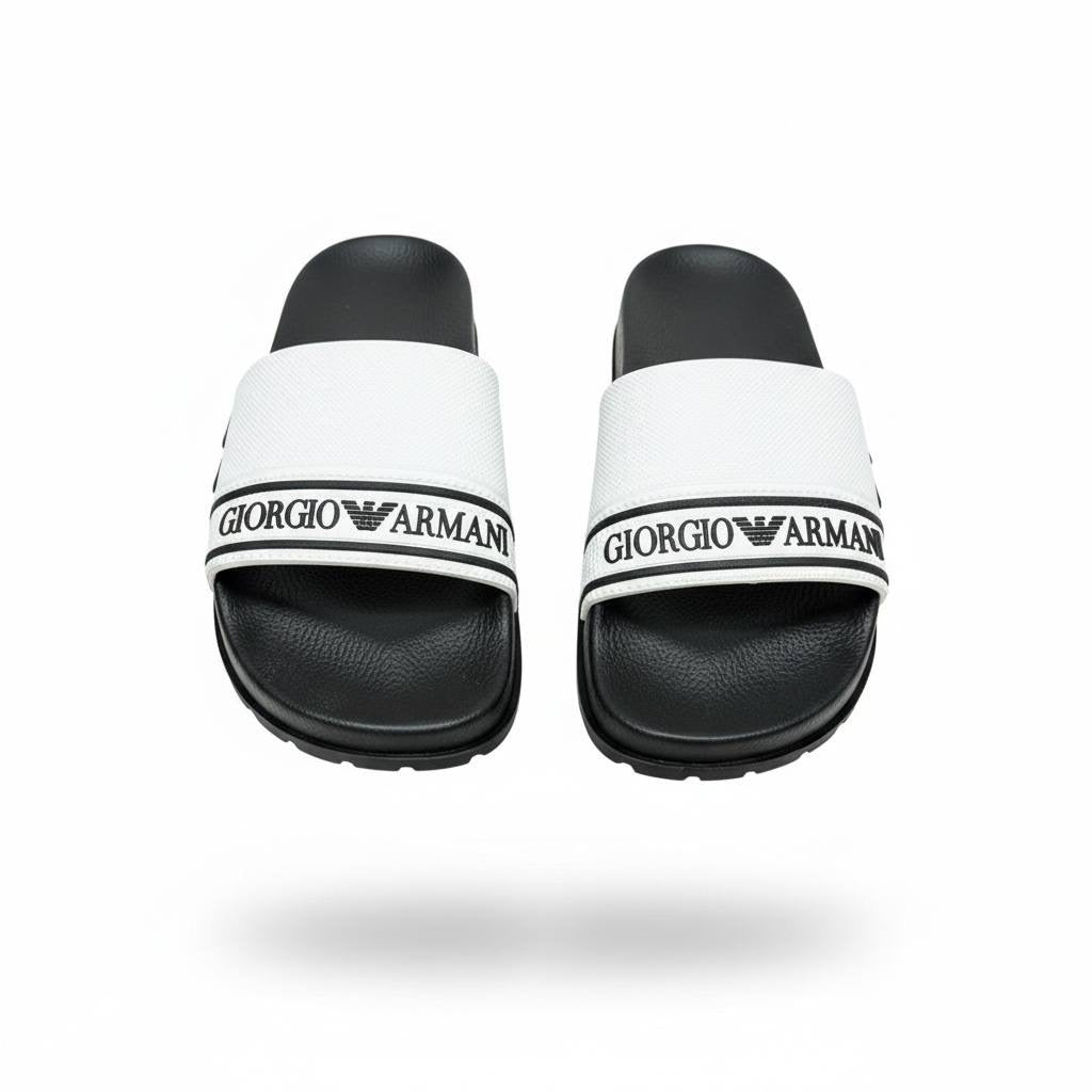 Giorgio Armani Logo Slides – White & Black Edition ⚪🖤