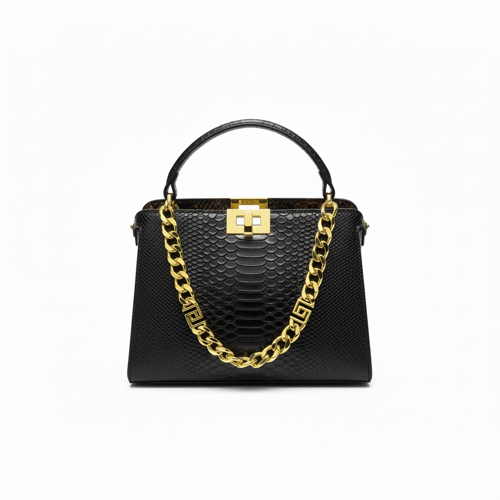 Fendi Black Croc-Embossed Handbag 🖤✨ | Luxury Chain Designer Bag
