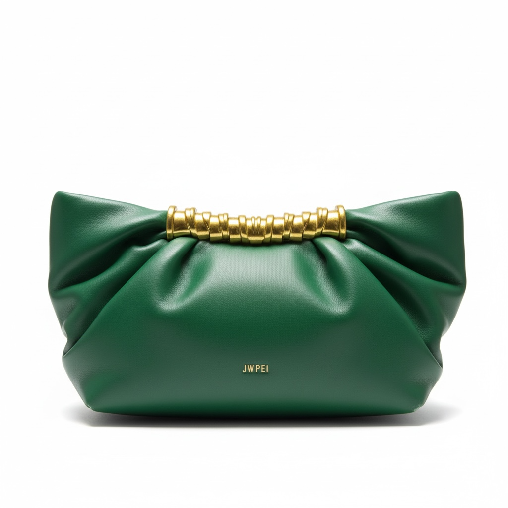 JW PEI Ruched Clutch Bag โ Emerald Green ๐โจ | Modern Statement Elegance