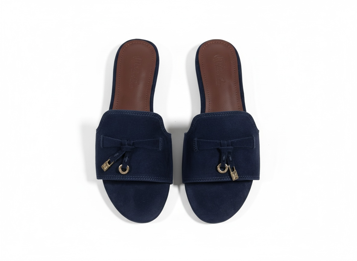 LORO PIANA Style Navy Suede Slides 💙✨ | Elegant Minimal Edition