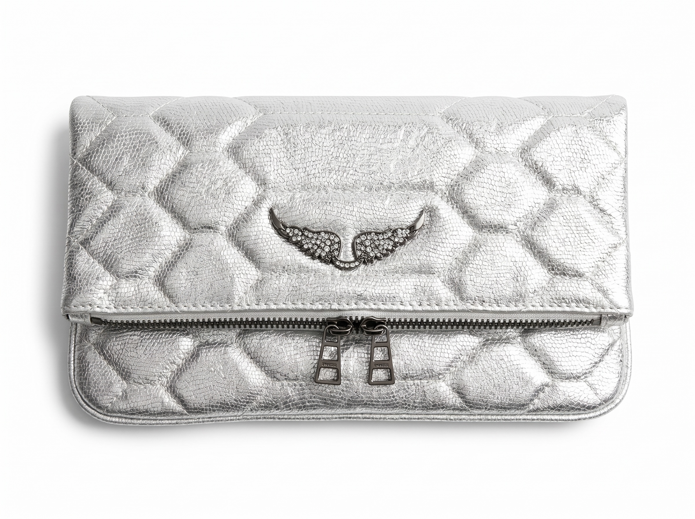 โจ Zadig & Voltaire Rocky Metallic Quilted Foldover Clutch Bag โจ๐ค