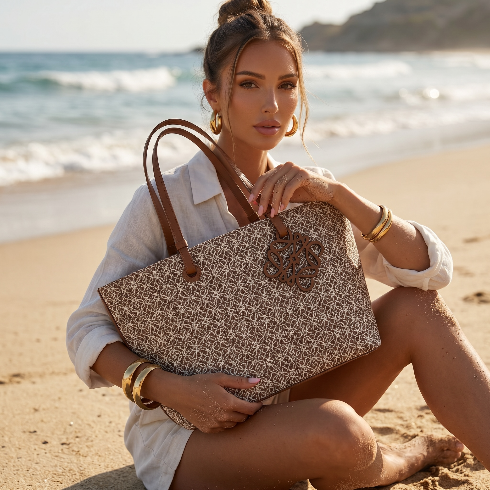 👜 Loewe Anagram Canvas Tote Bag – Luxury Beige Monogram Shopper