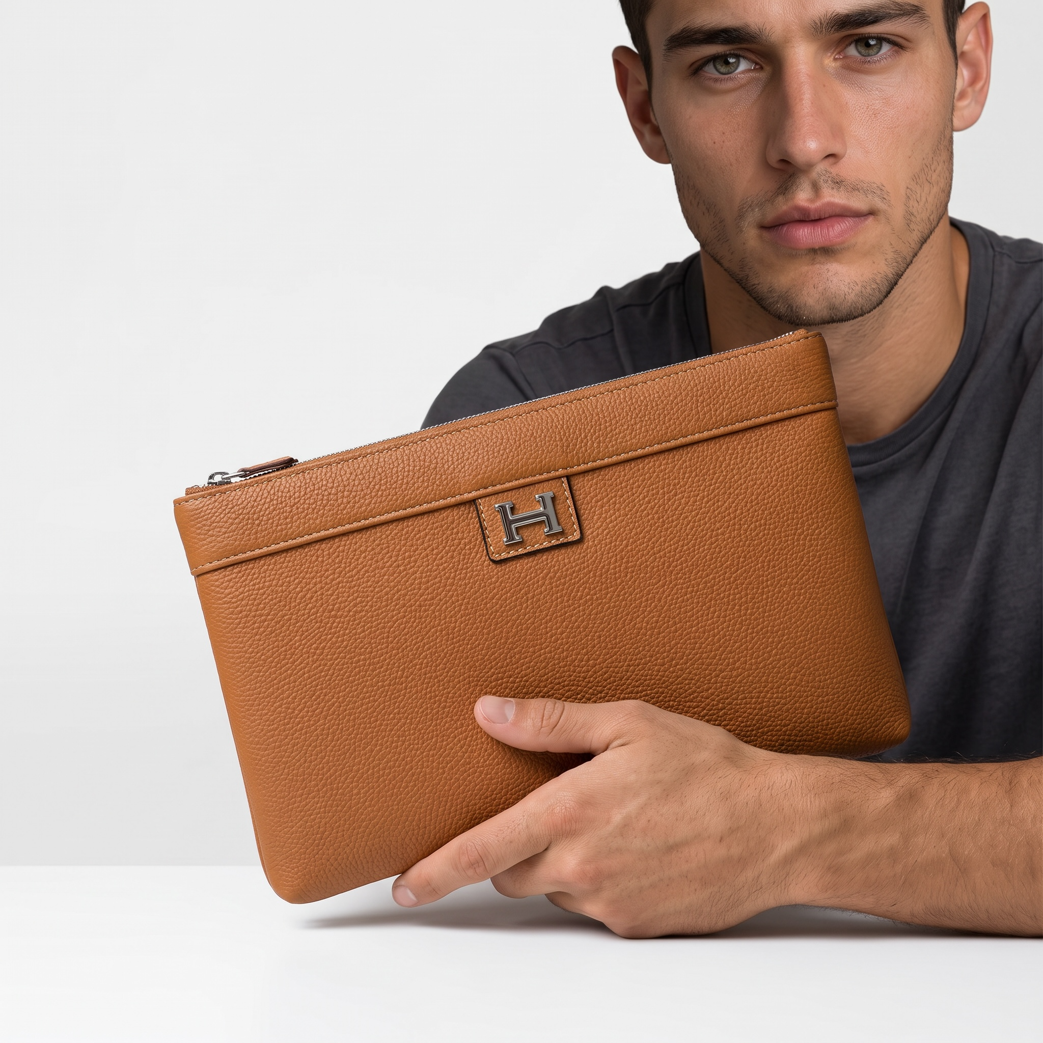 Hermès Camel Leather Luxury Zip Clutch Bag 🤎✨👜