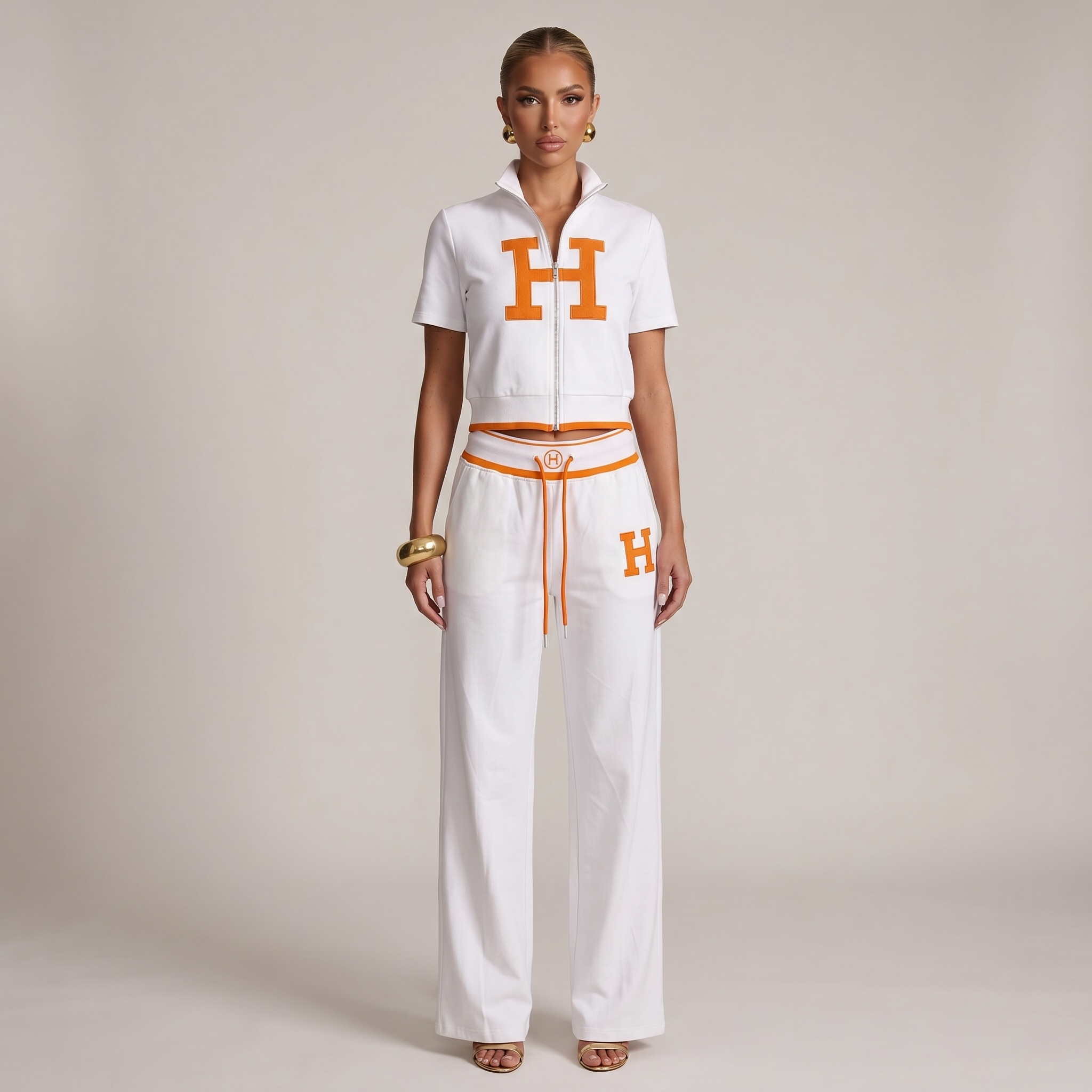Hermès White & Orange Logo Tracksuit Set 🤍🧡