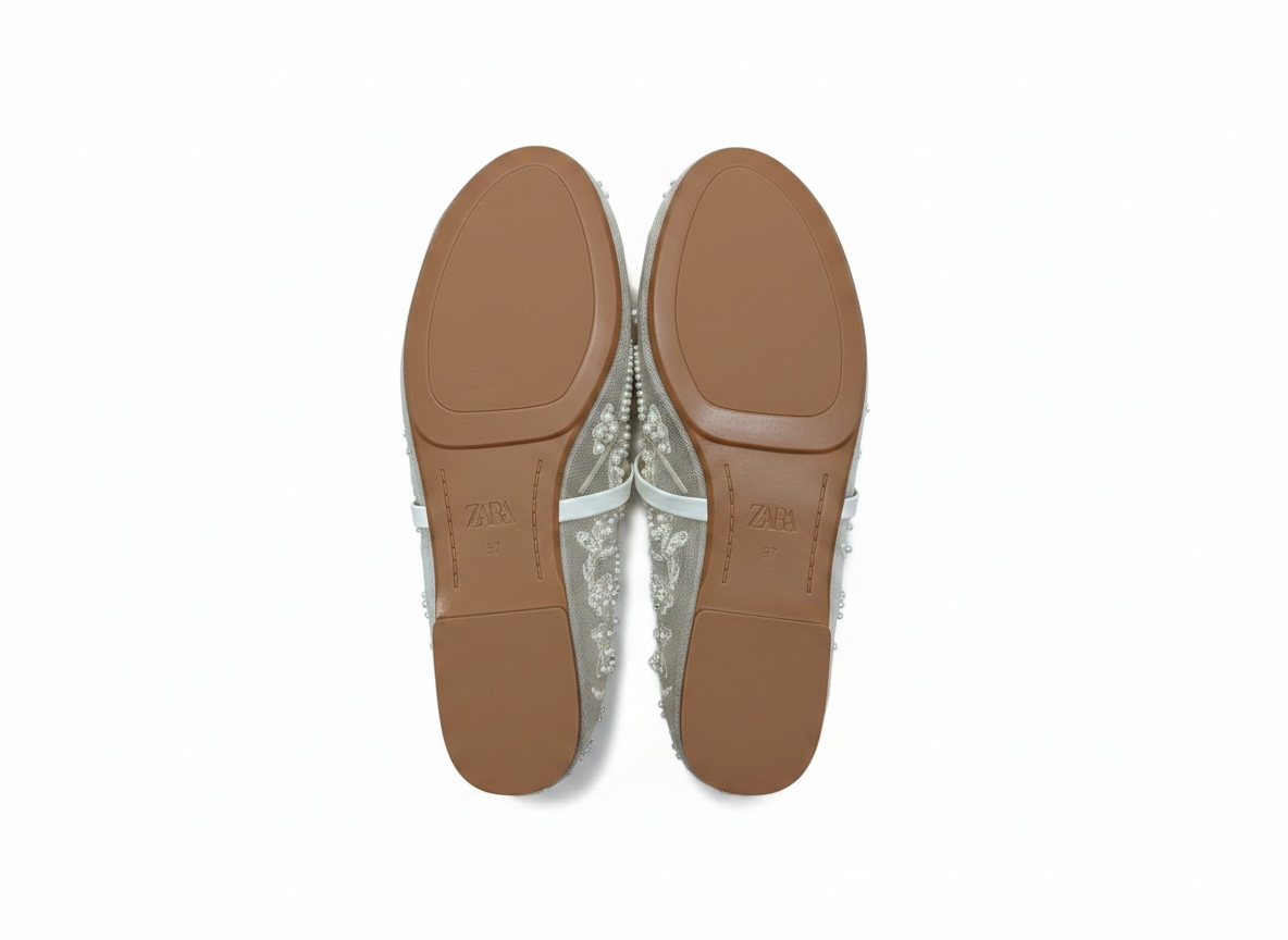 Zara Pearl Embroidered Mesh Mary Jane Flats ✨🤍