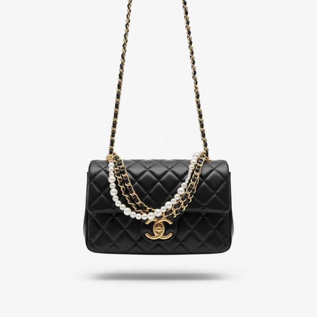 🖤✨ Chanel Quilted Pearl Chain Flap Bag ✨🖤