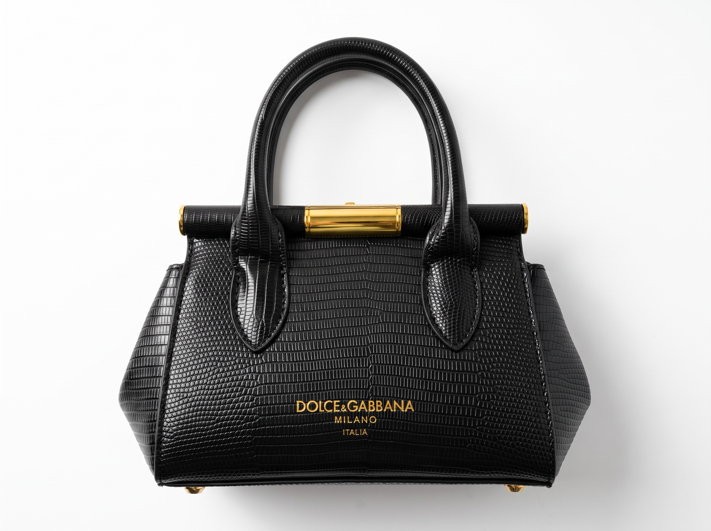 ๐ค Dolce & Gabbana Sicily Lizard-Embossed Top Handle Bag โ Black