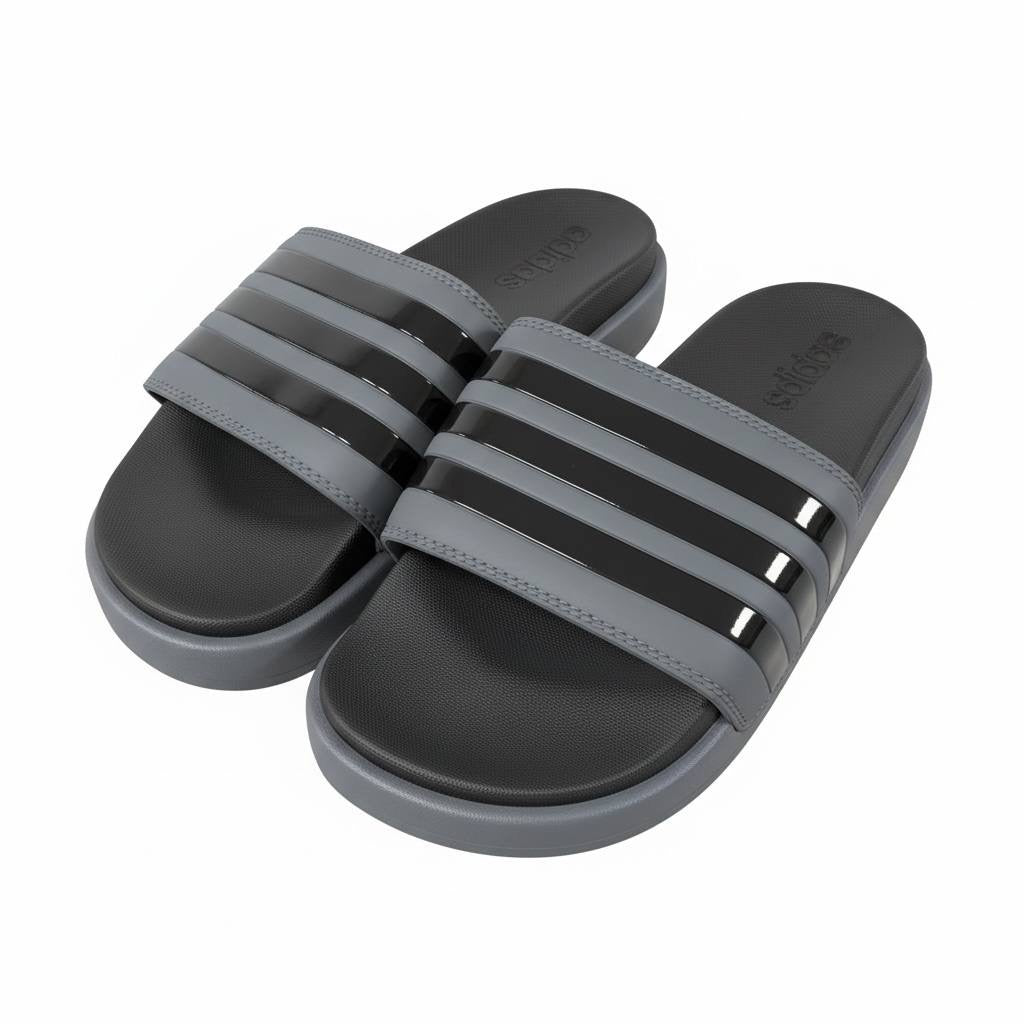 Adidas Striped Slides – Grey & Black Edition 🩶🖤