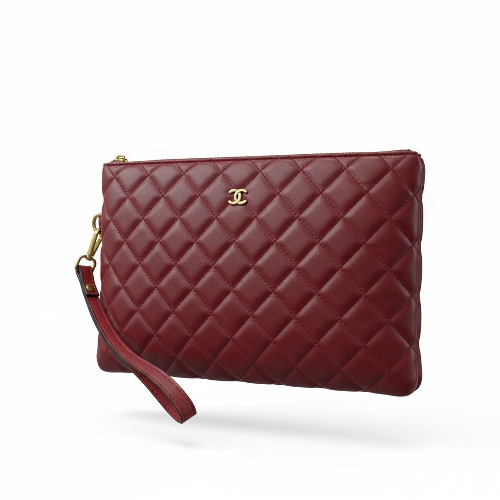 Chanel Quilted Wristlet Clutch – Burgundy Elegance ❤️👜