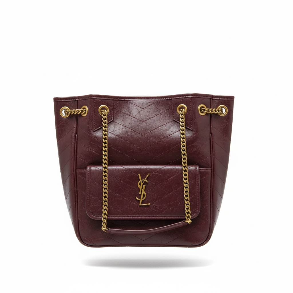 🤎 Saint Laurent Burgundy Quilted Leather Tote – YSL Chain Shoulder Bag ✨