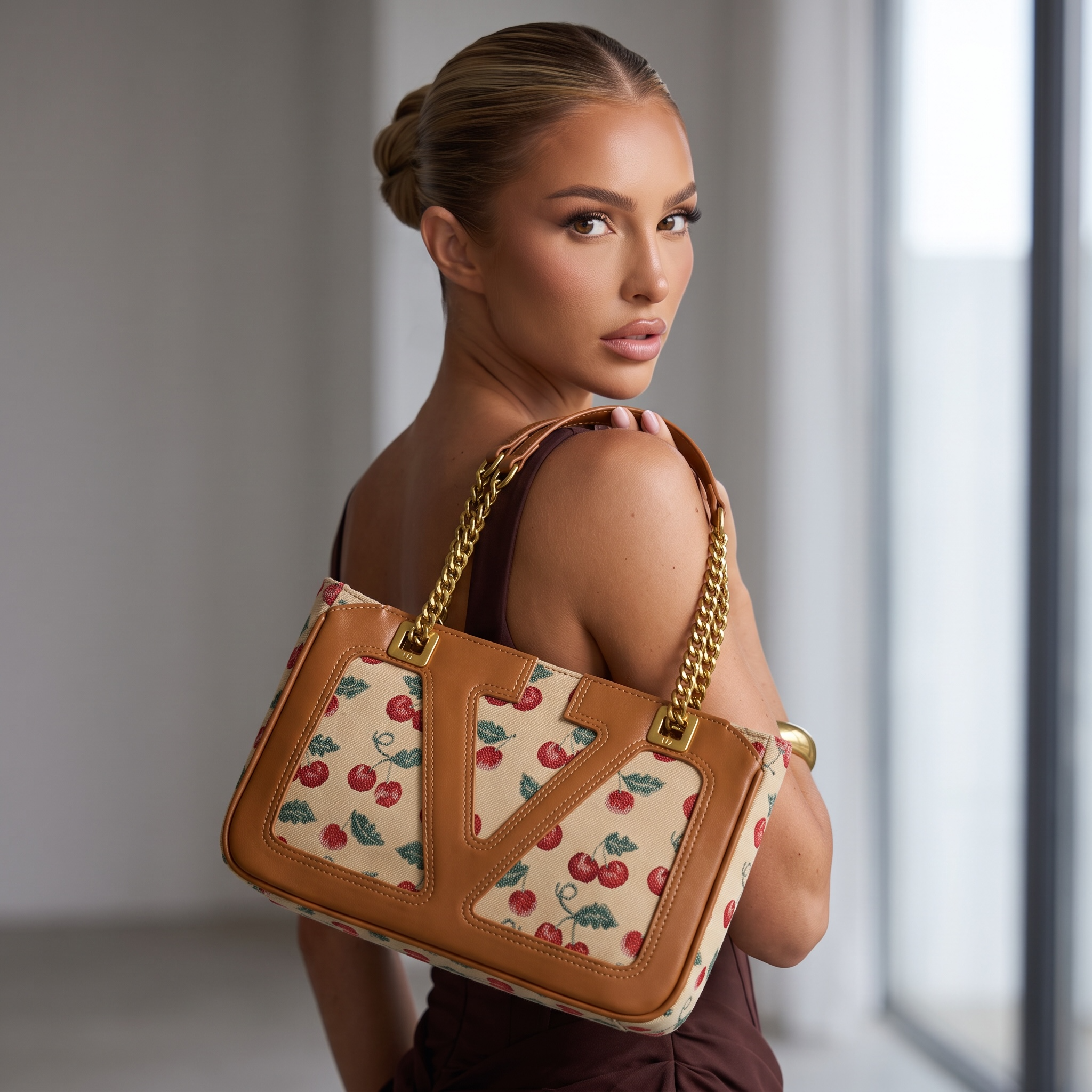 ๐ Valentino Cherry Canvas VLogo Tote Bag