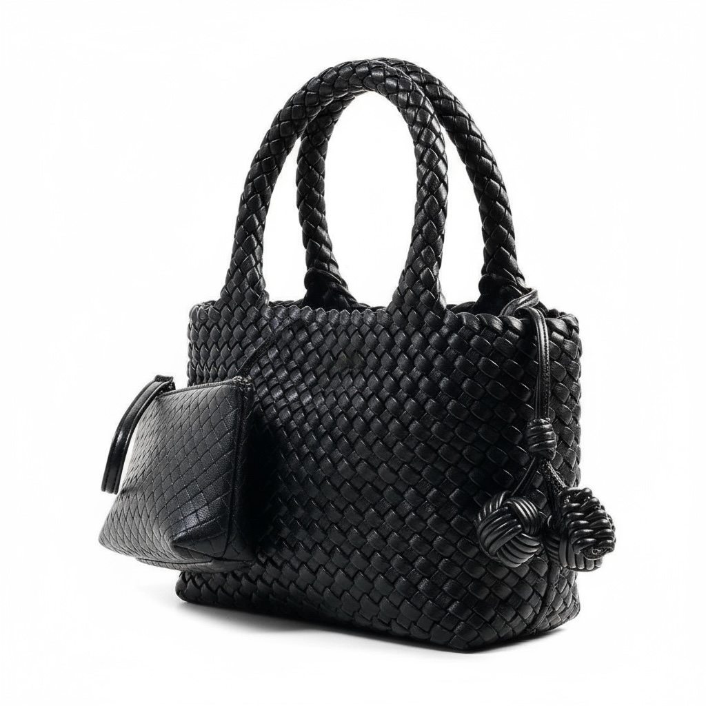 Bottega Veneta Black Woven Tote & Pouch Set 🖤✨ | Luxury Intrecciato Leather Handbag