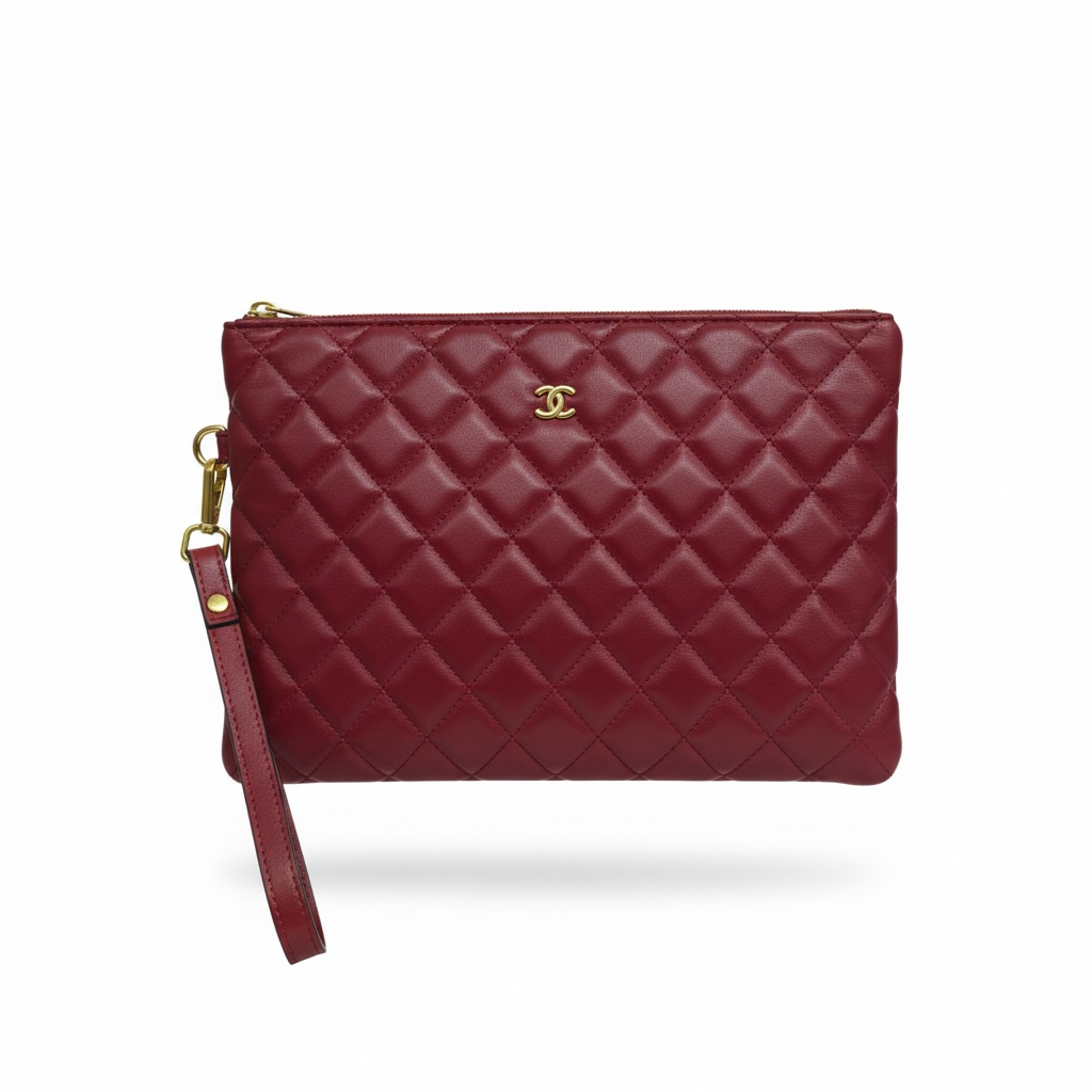 Chanel Quilted Wristlet Clutch – Burgundy Elegance ❤️👜