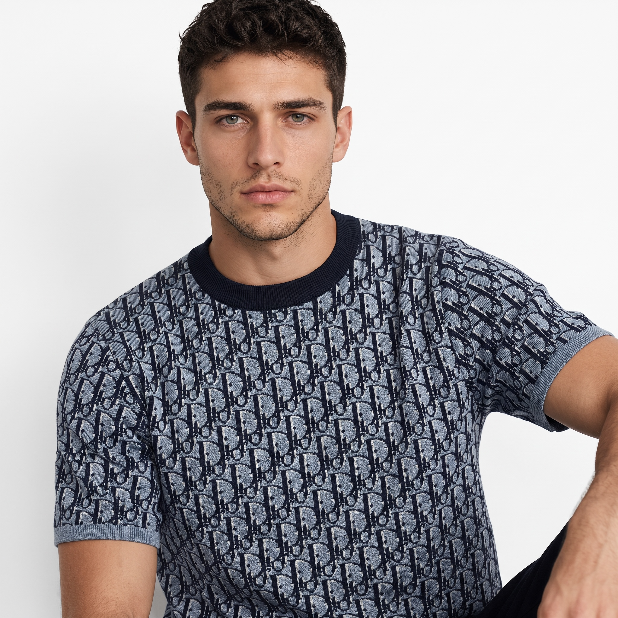 Dior Oblique Jacquard Tee – Blue/Black All-Over Monogram Edition