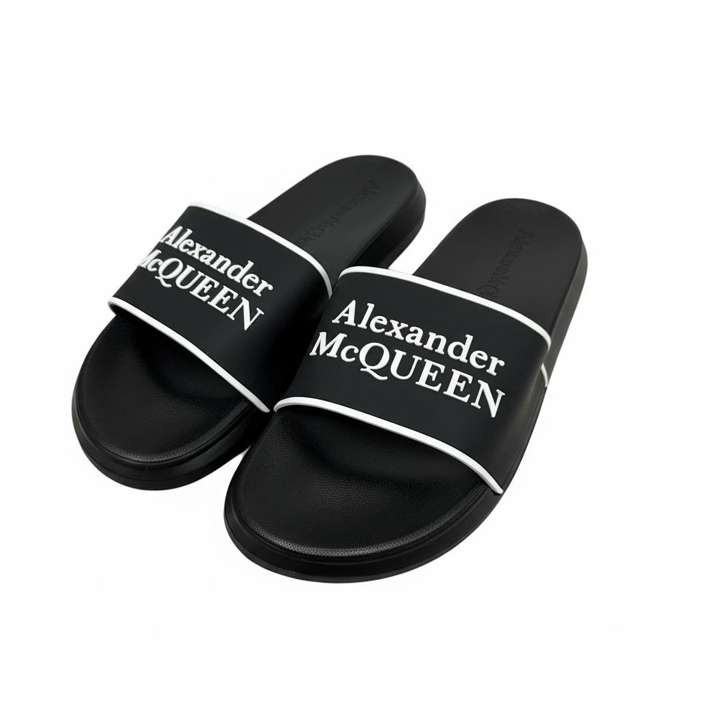 Alexander McQueen Black & White Logo Slides 🖤🤍🔥 | Iconic Luxury Summer Essential 👑