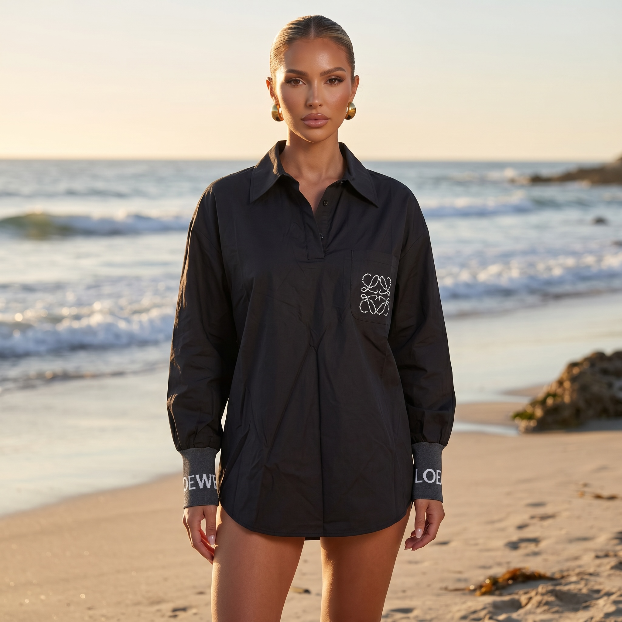 Loewe Embroidered Cotton Beach Shirt – Black 🖤🌊