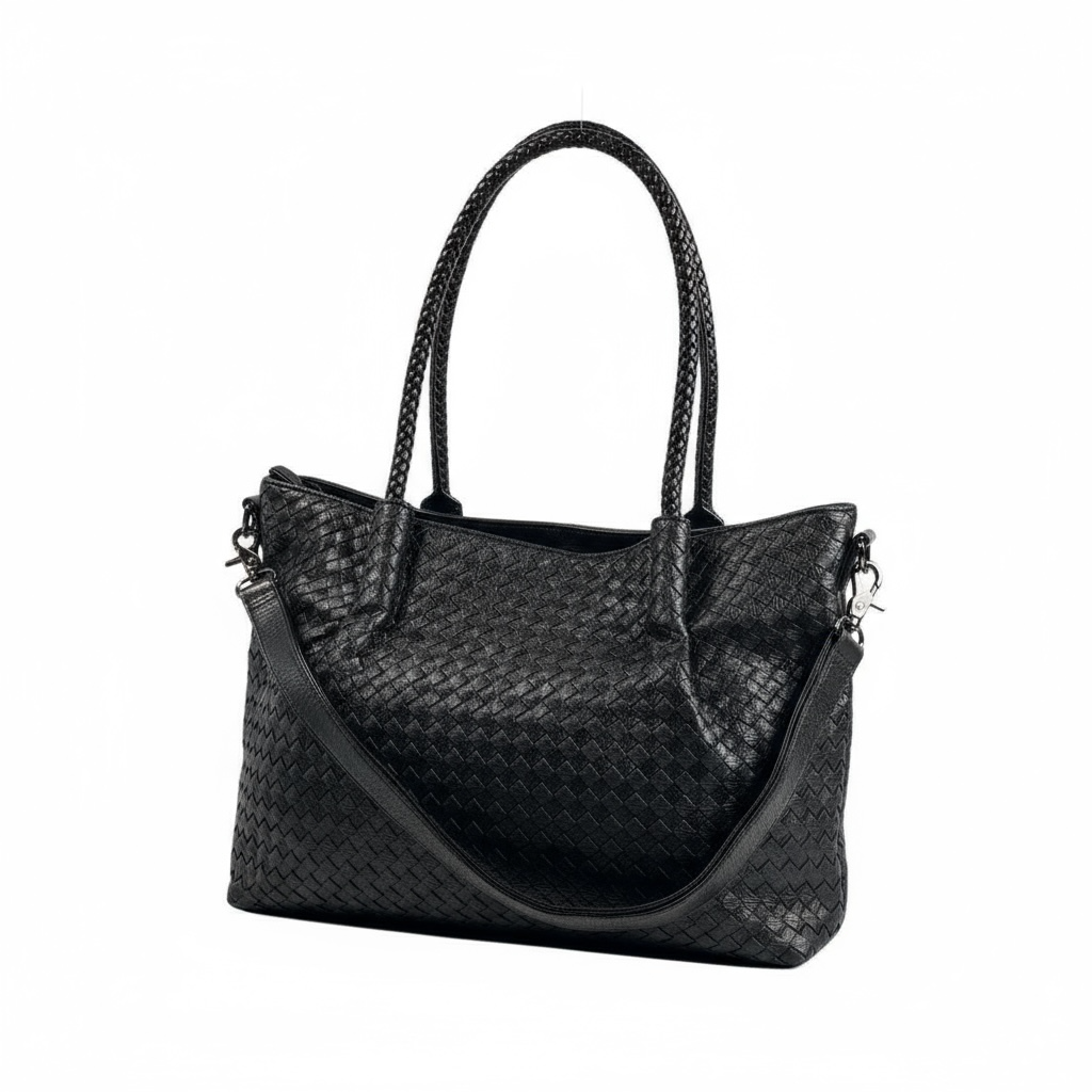 Bottega-Inspired Woven Leather Tote Bag – Timeless Black Luxury 🖤👜