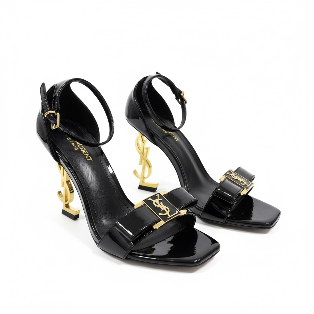 Saint Laurent Opyum Patent Leather Heels with Gold YSL Heel 🖤✨