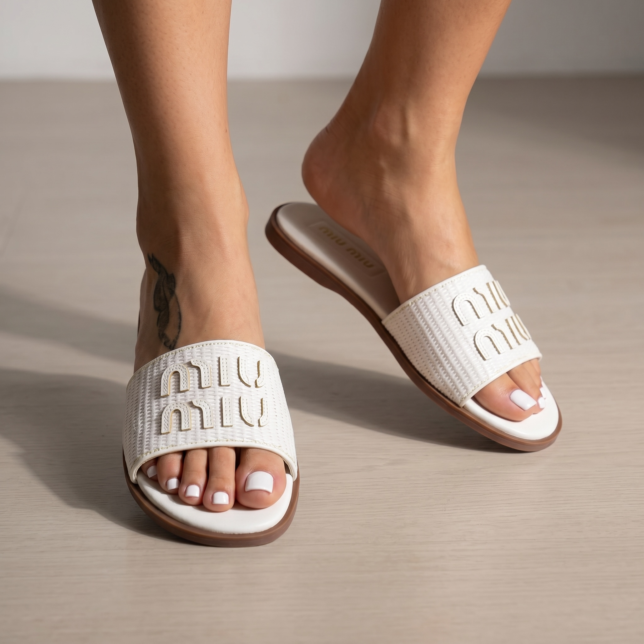 Miu Miu Embroidered Logo Slide Sandals โ Elegant Summer Comfort ๐ค