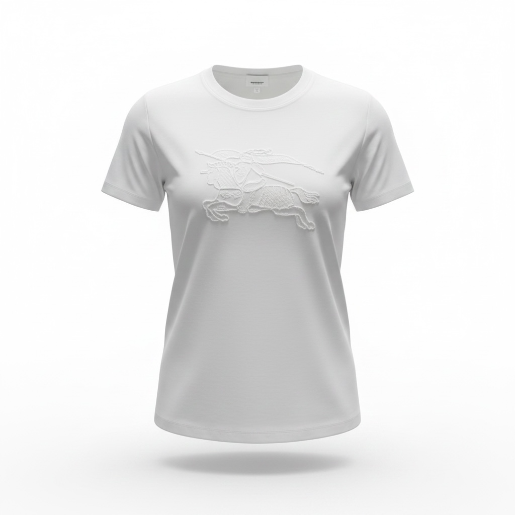 Burberry White Embroidered Knight T-Shirt 🤍✨ Premium Heritage Edition