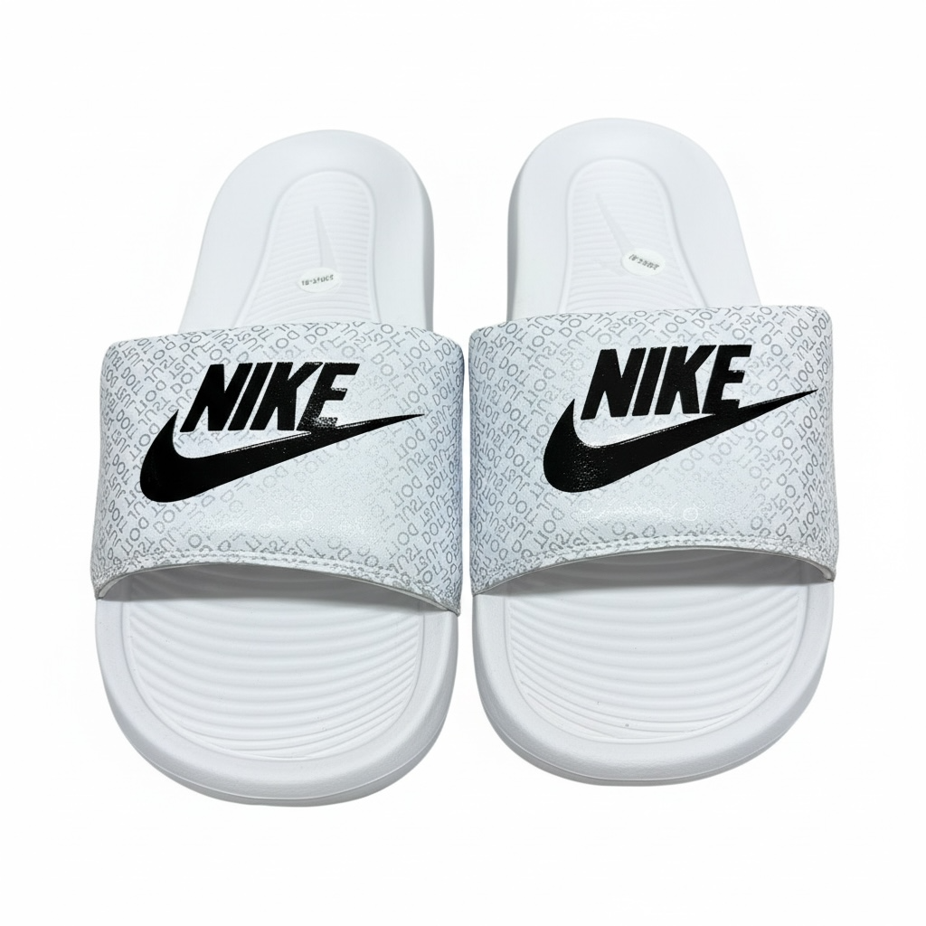 Nike White Logo Print Slides 🤍🖤 | Clean Sport Summer Essential 👟🔥