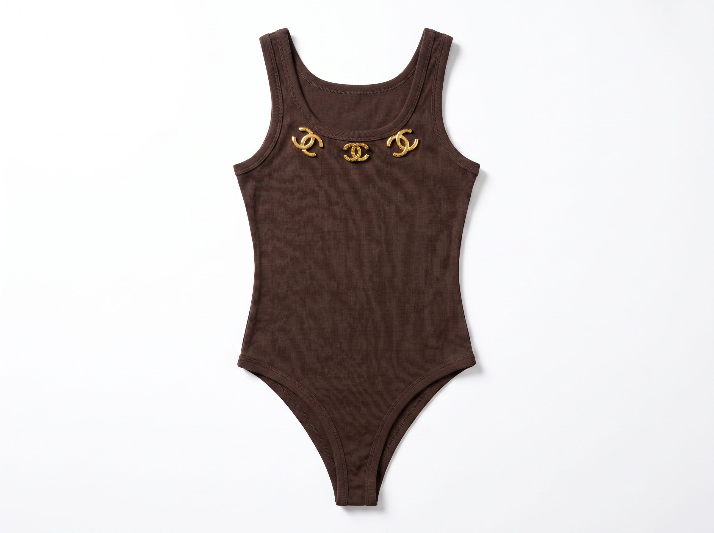 Chanel Embellished Ribbed Bodysuit – Brown
