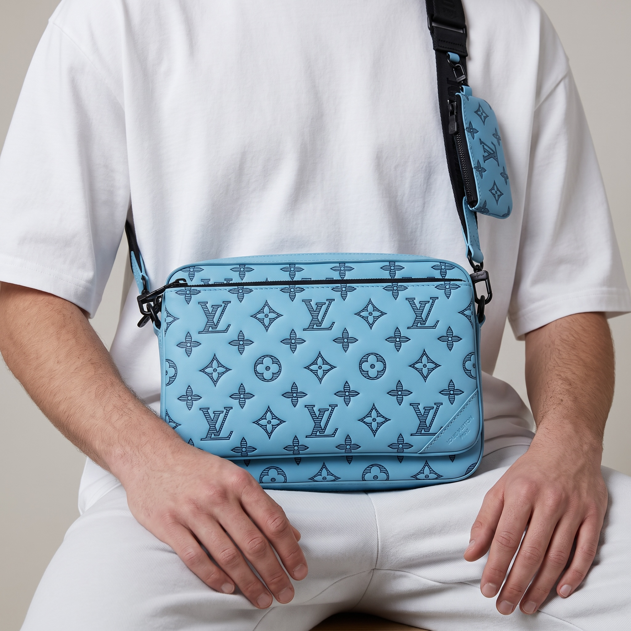 ๐ Louis Vuitton Monogram Eclipse Messenger Bag Set โ Sky Blue