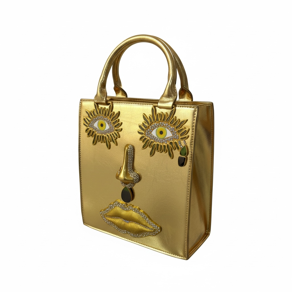 Elsa Schiaparelli Gold Face Motif Metallic Top Handle Bag โจ๐