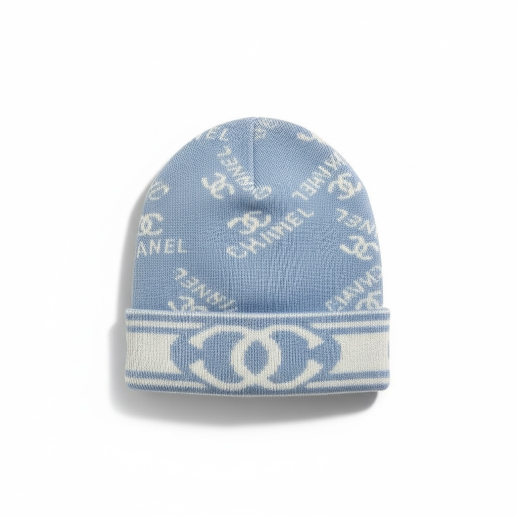 🧢 Chanel CC Knit Beanie – Elegant Winter Luxury in Blue 🤍💙❄️