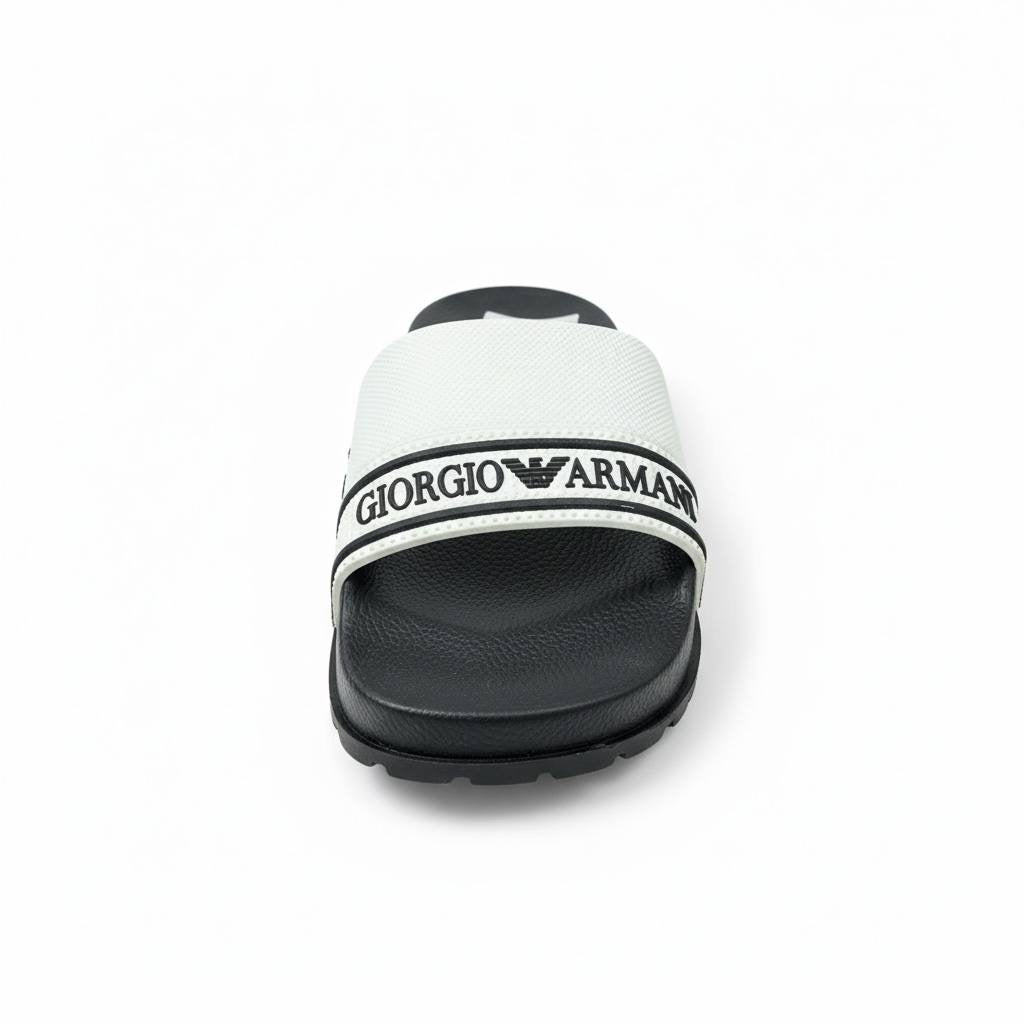 Giorgio Armani Logo Slides – White & Black Edition ⚪🖤