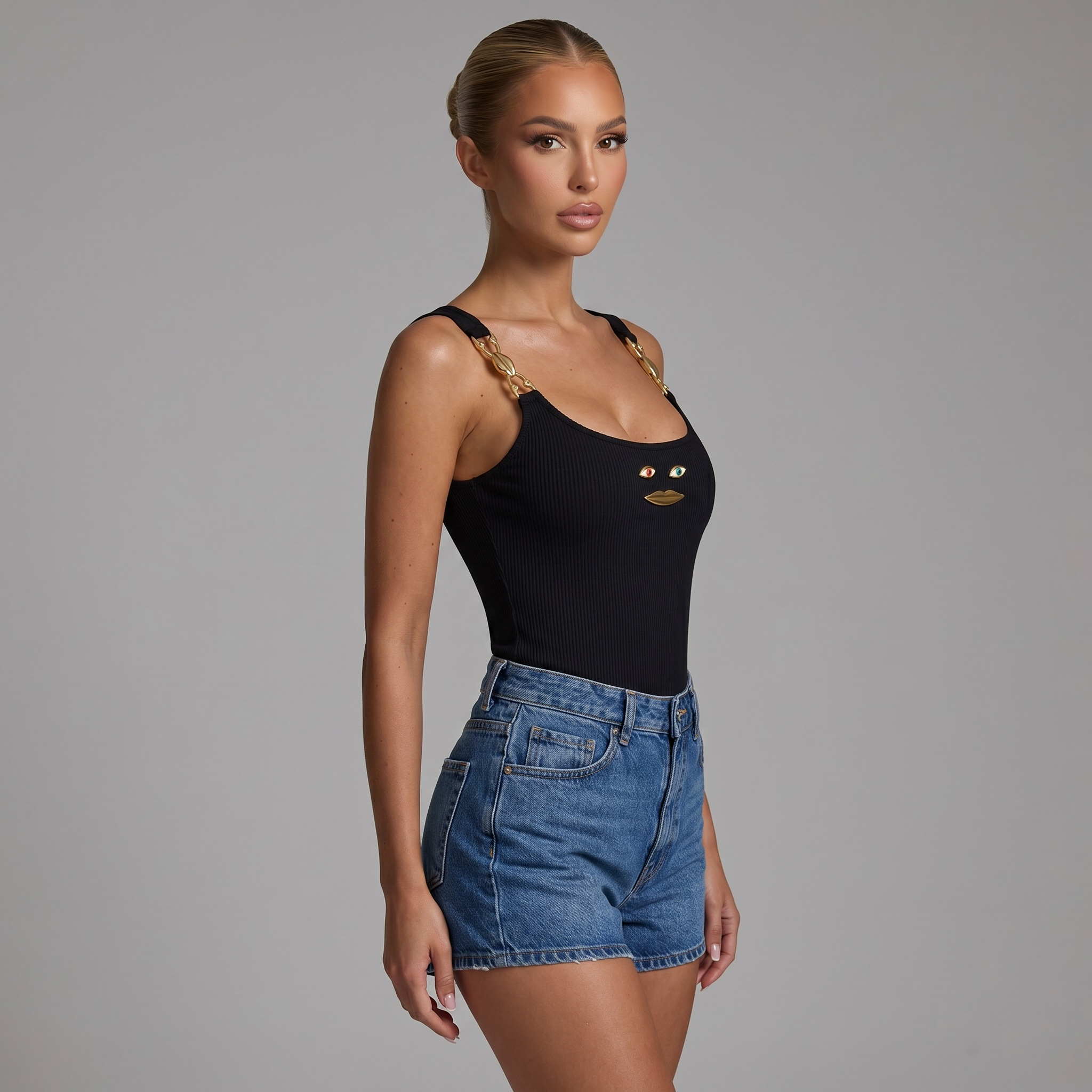 š¤ Schiaparelli Trompe LāÅil Face Ribbed Knit Tank Top one size