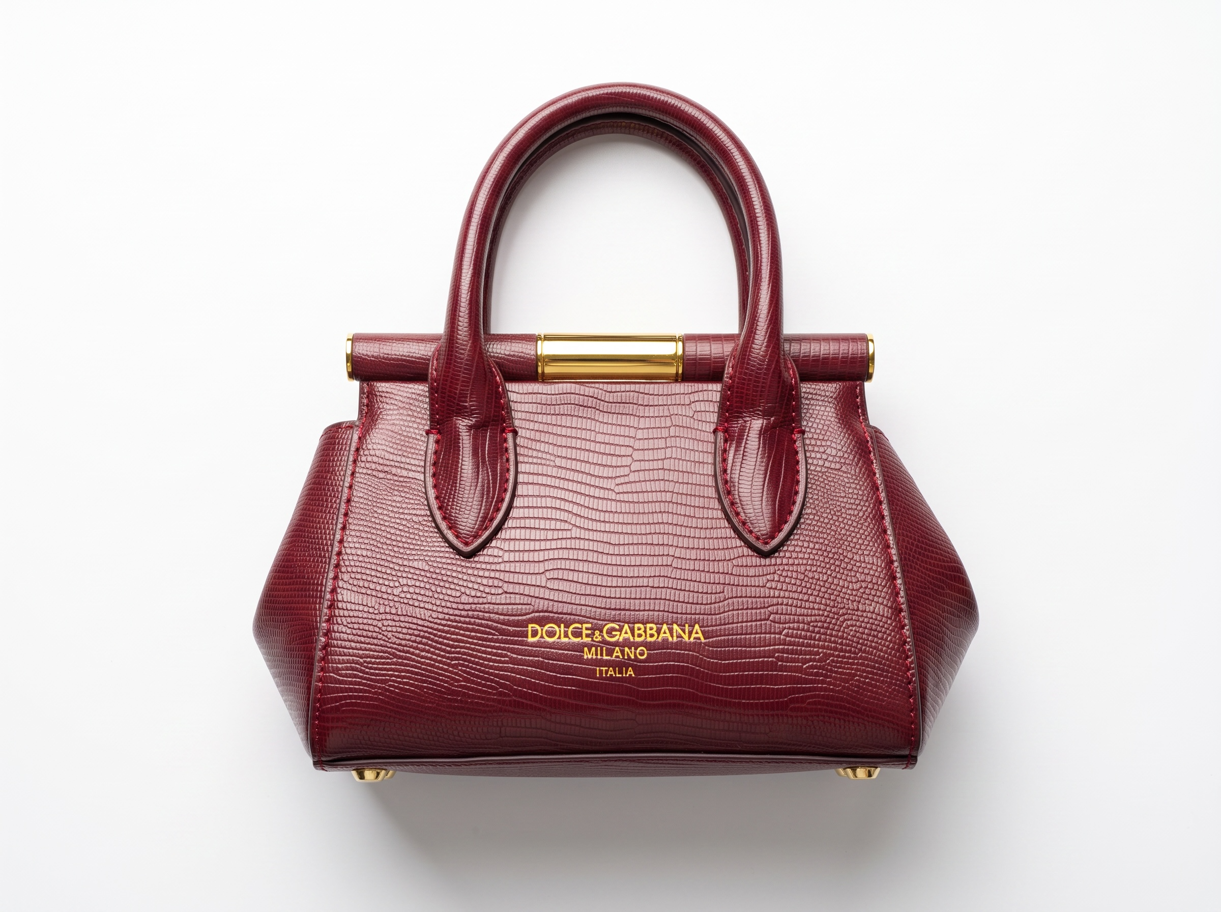 ❤️ Dolce & Gabbana Sicily Lizard-Embossed Top Handle Bag – Burgundy