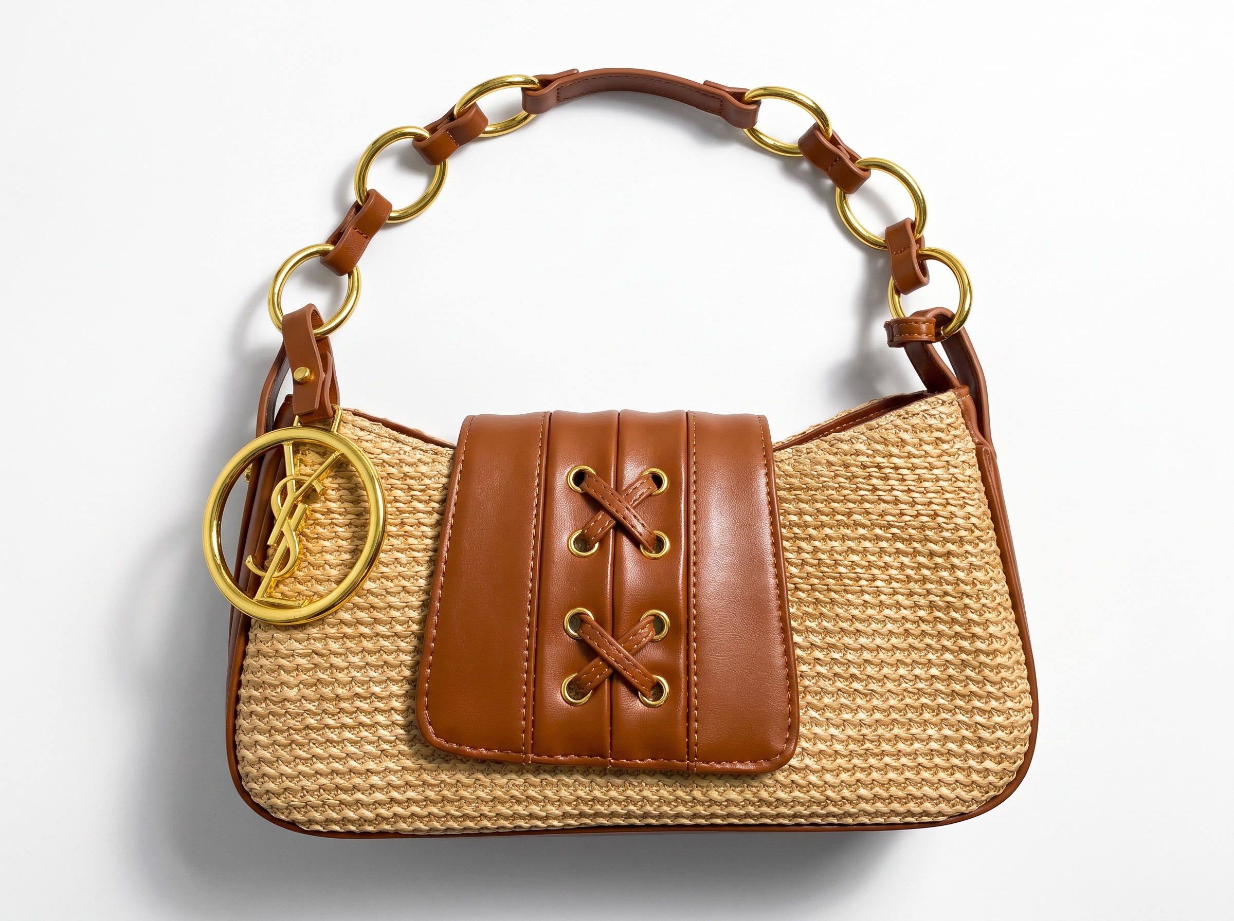๐ค Yves Saint Laurent Raffia Chain Shoulder Bag โ Beige & Tan