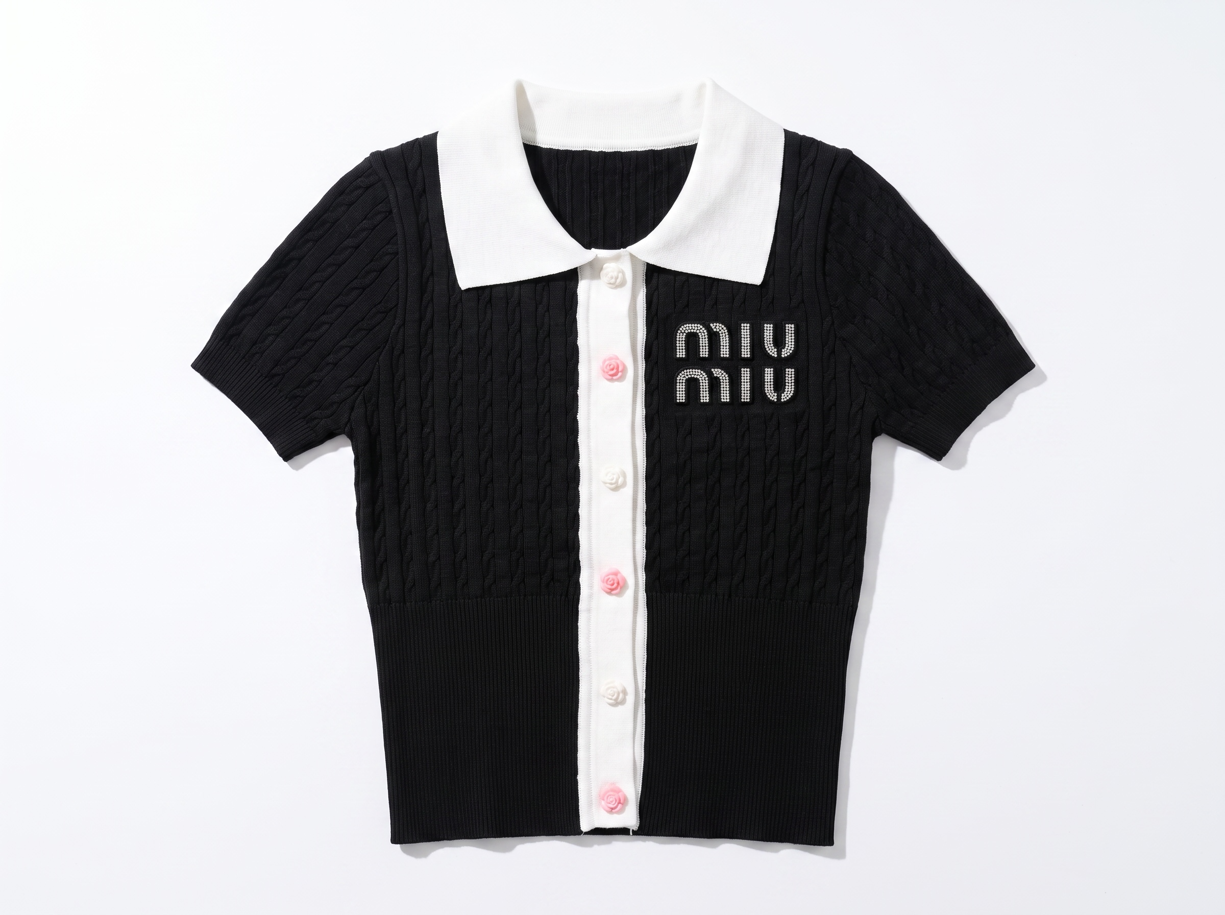 🖤 Miu Miu Cable Knit Contrast Collar Polo Top (one size)