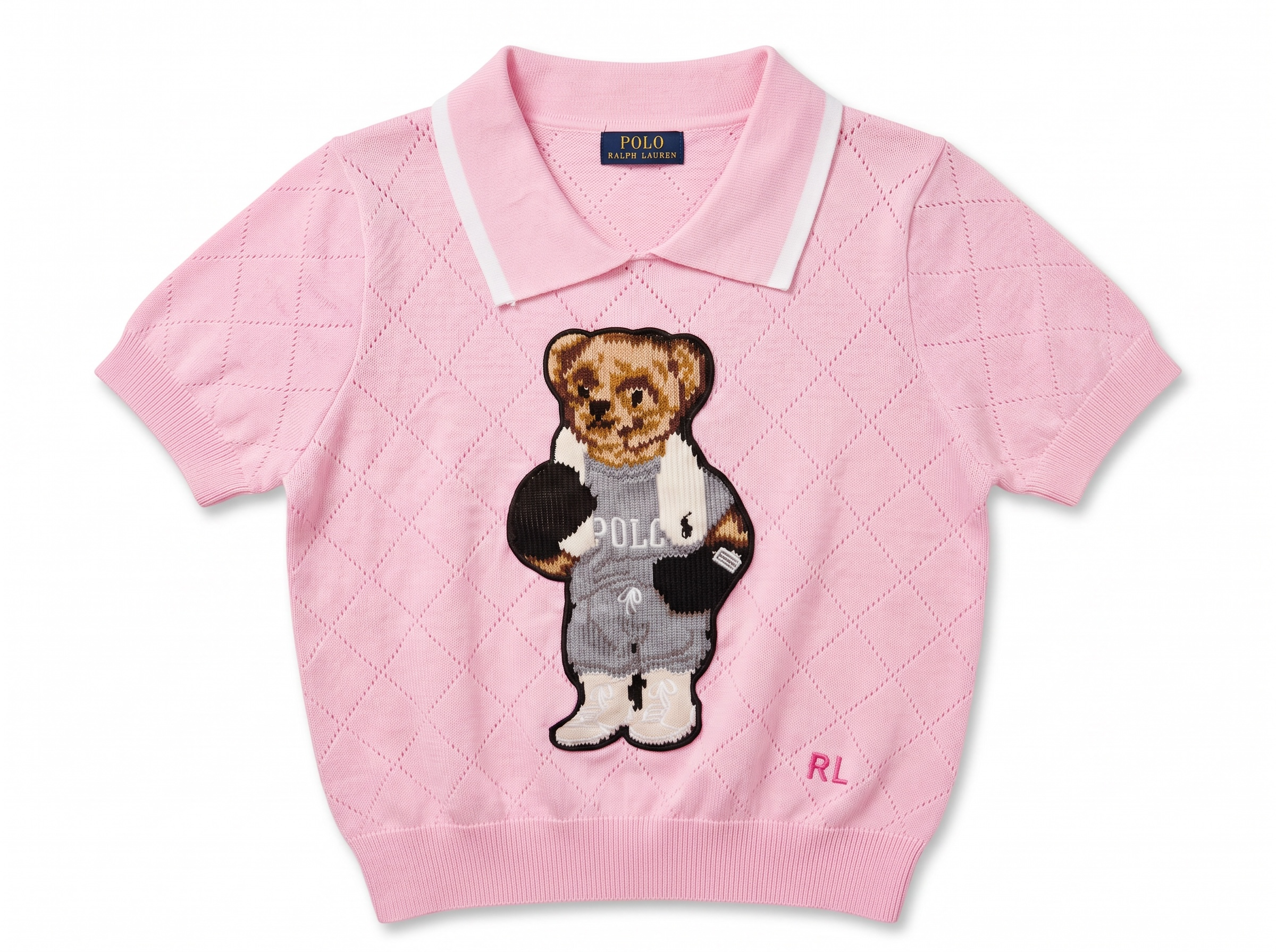 ๐งธ Polo Ralph Lauren Bear Knit Polo Sweater โ Pink Edition one size