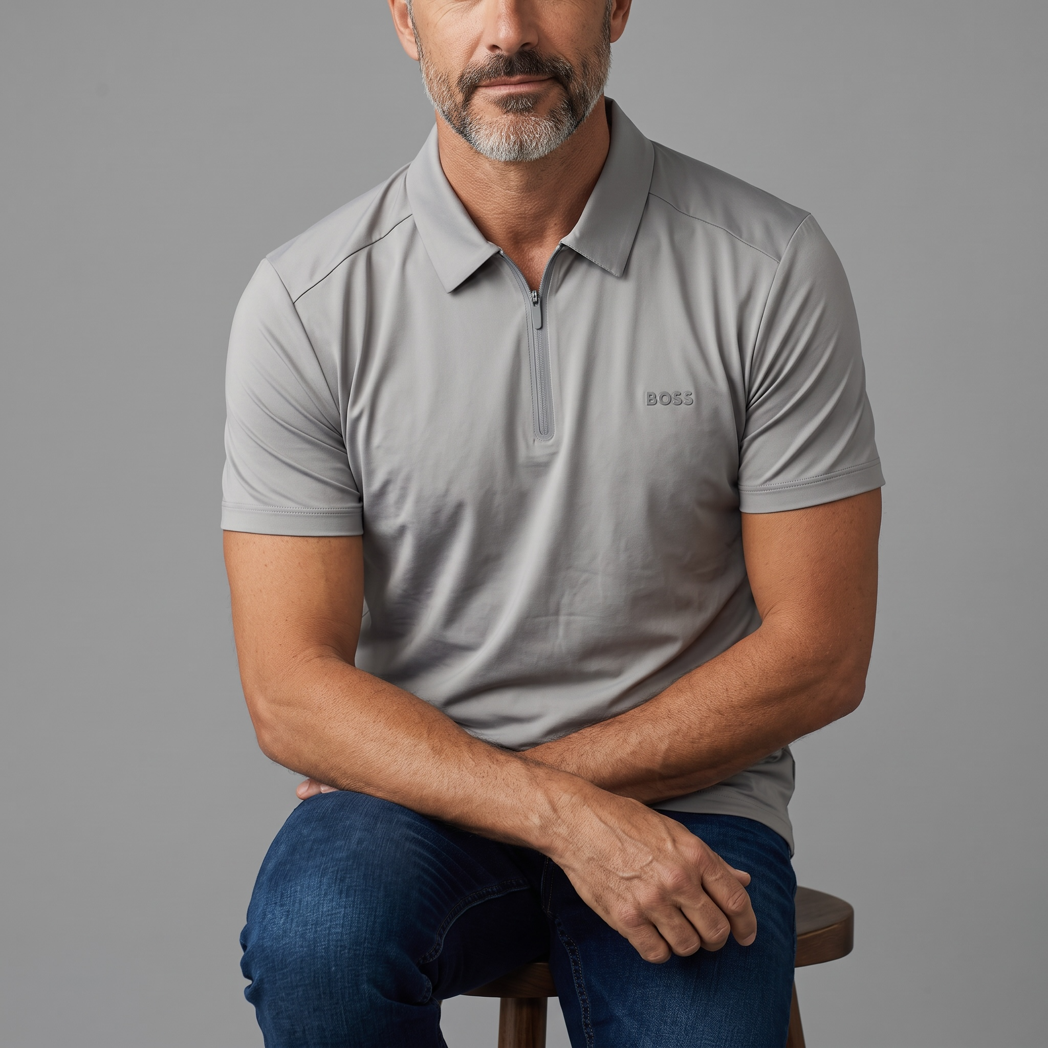 BOSS Quarter-Zip Polo Shirt – Grey