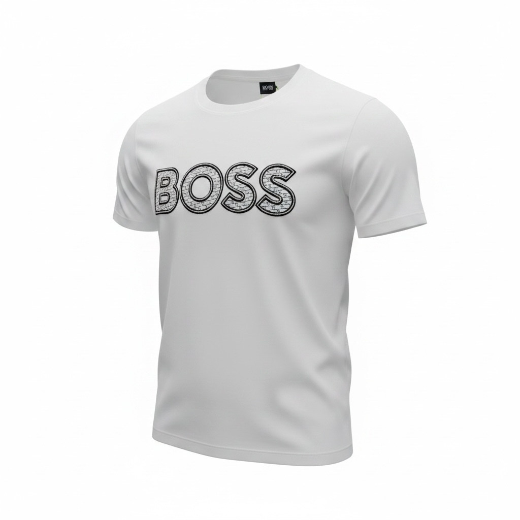 HUGO BOSS White Textured Logo T-Shirt 🤍🖤 Premium Statement Edition