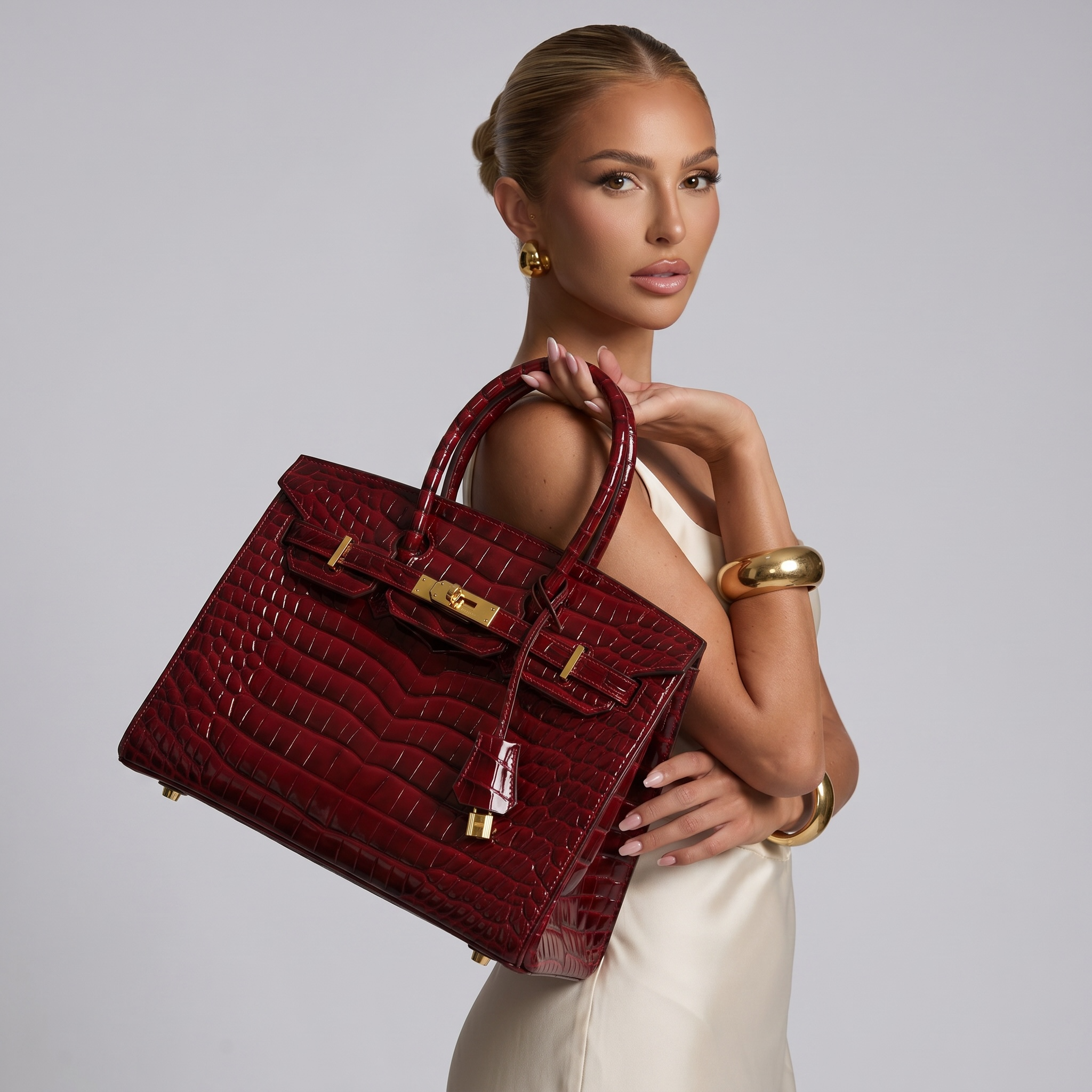 Hermès Deep Red Croc-Embossed Birkin-Style Handbag ❤️🐊✨👜🔥