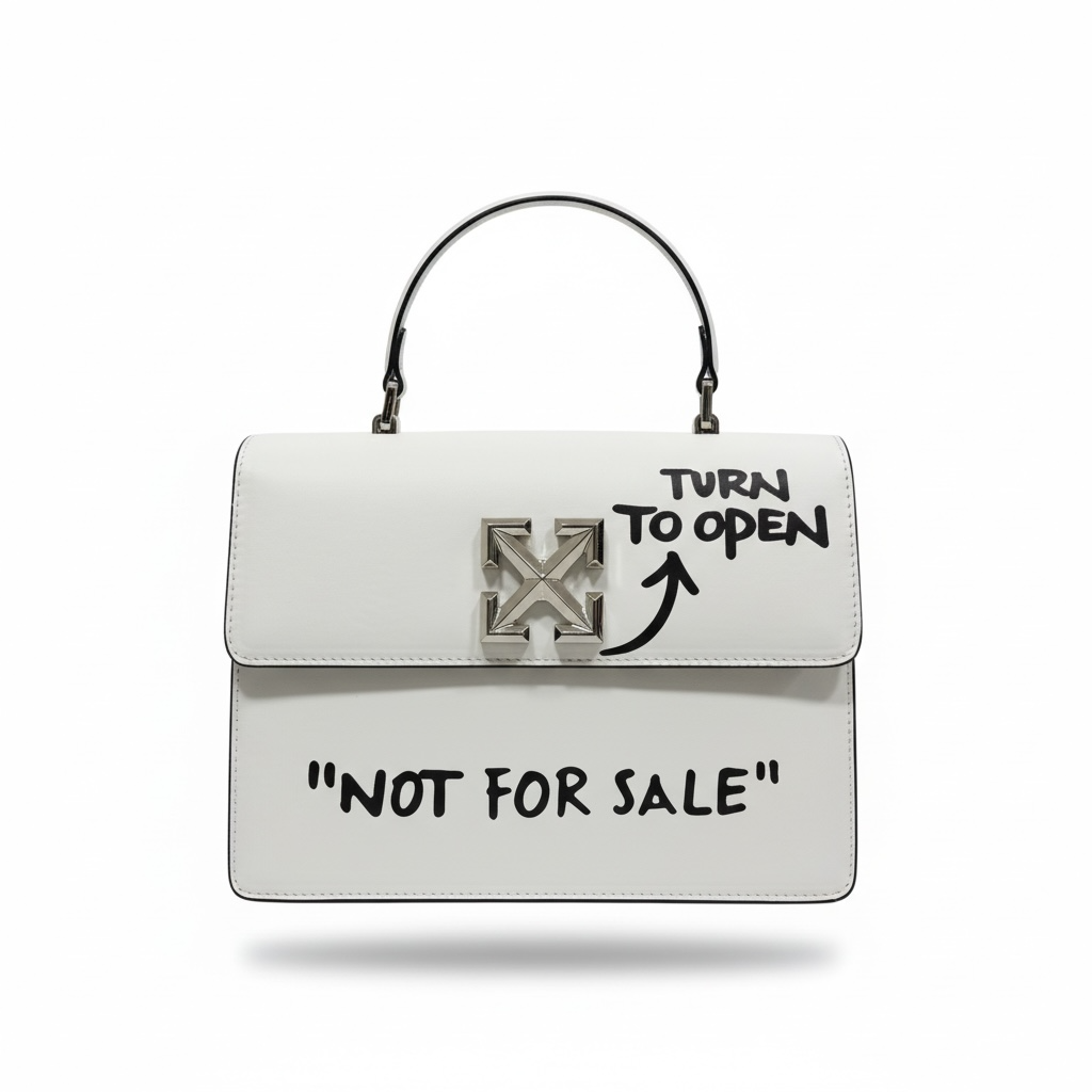 🤍 Off-White “Not For Sale” Arrow Lock Handbag – Graphic Statement Top Handle Bag