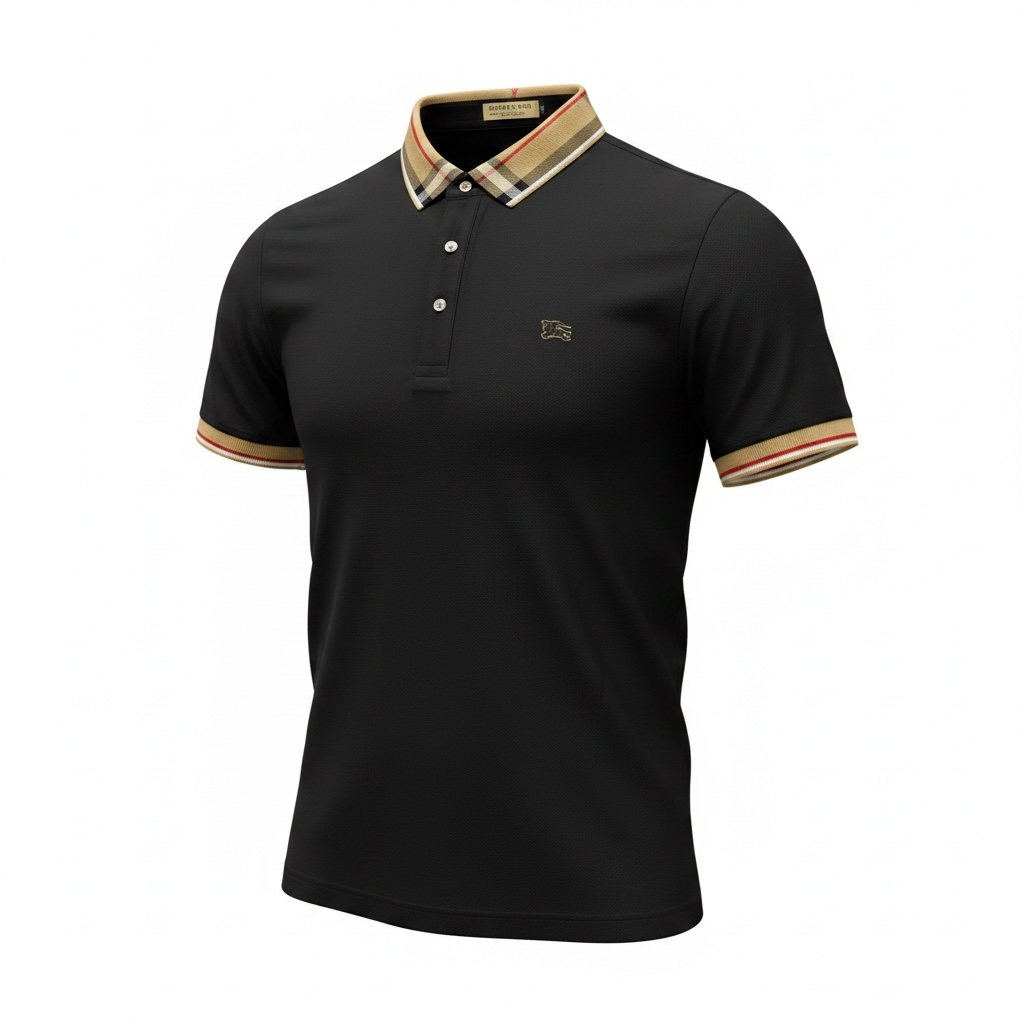 Burberry Black Polo Shirt ๐คโจ Iconic Check Collar Edition