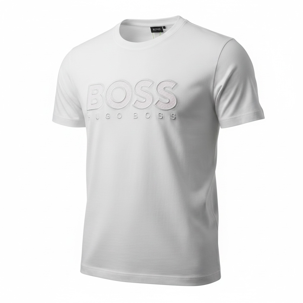 HUGO BOSS White Embossed Logo T-Shirt 🤍✨ Clean Luxury Edition