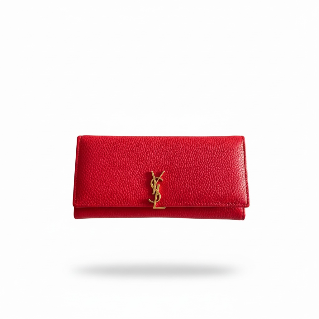 Saint Laurent Red YSL Wallet – Grained Leather ❤️✨
