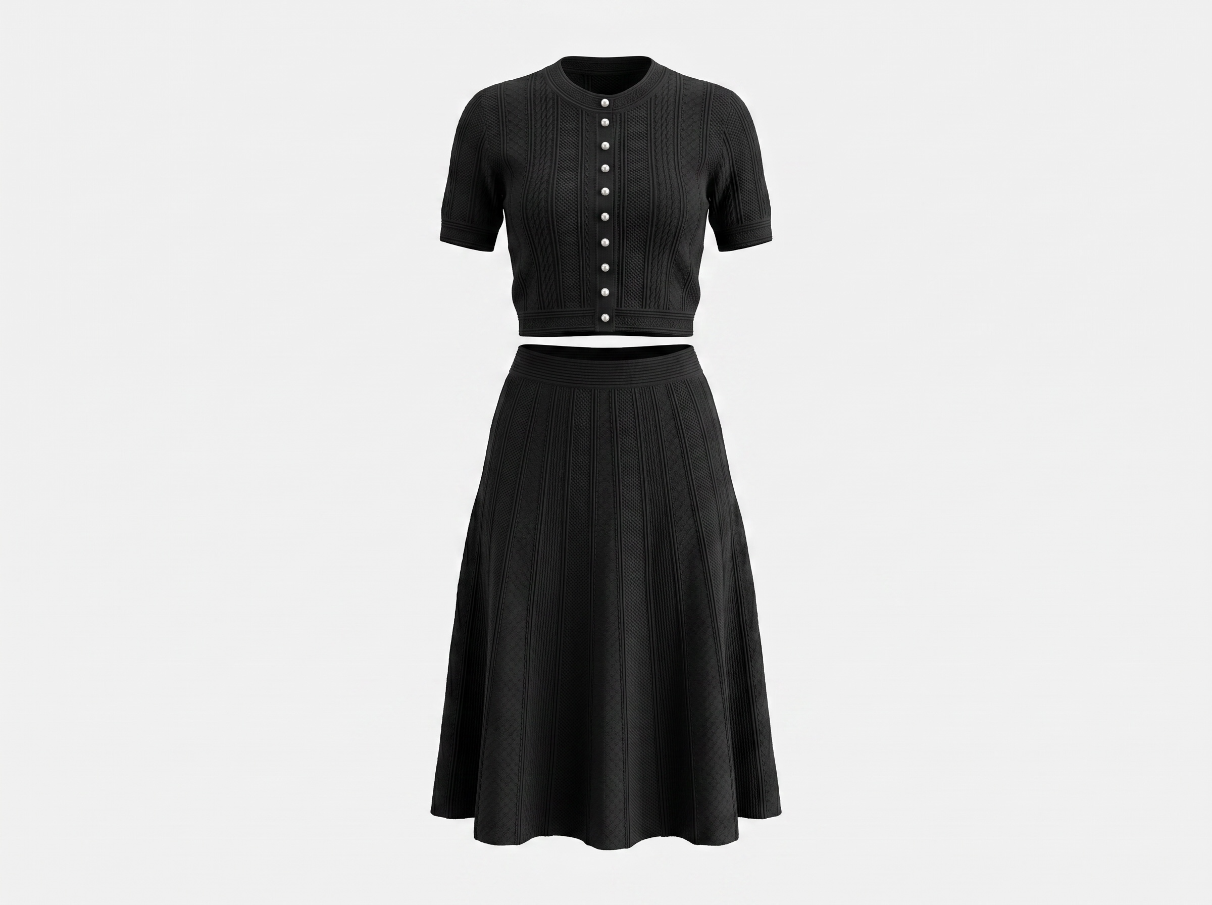 Sandro Black Knit Two-Piece Skirt Set with Pearl Buttons 🖤✨
