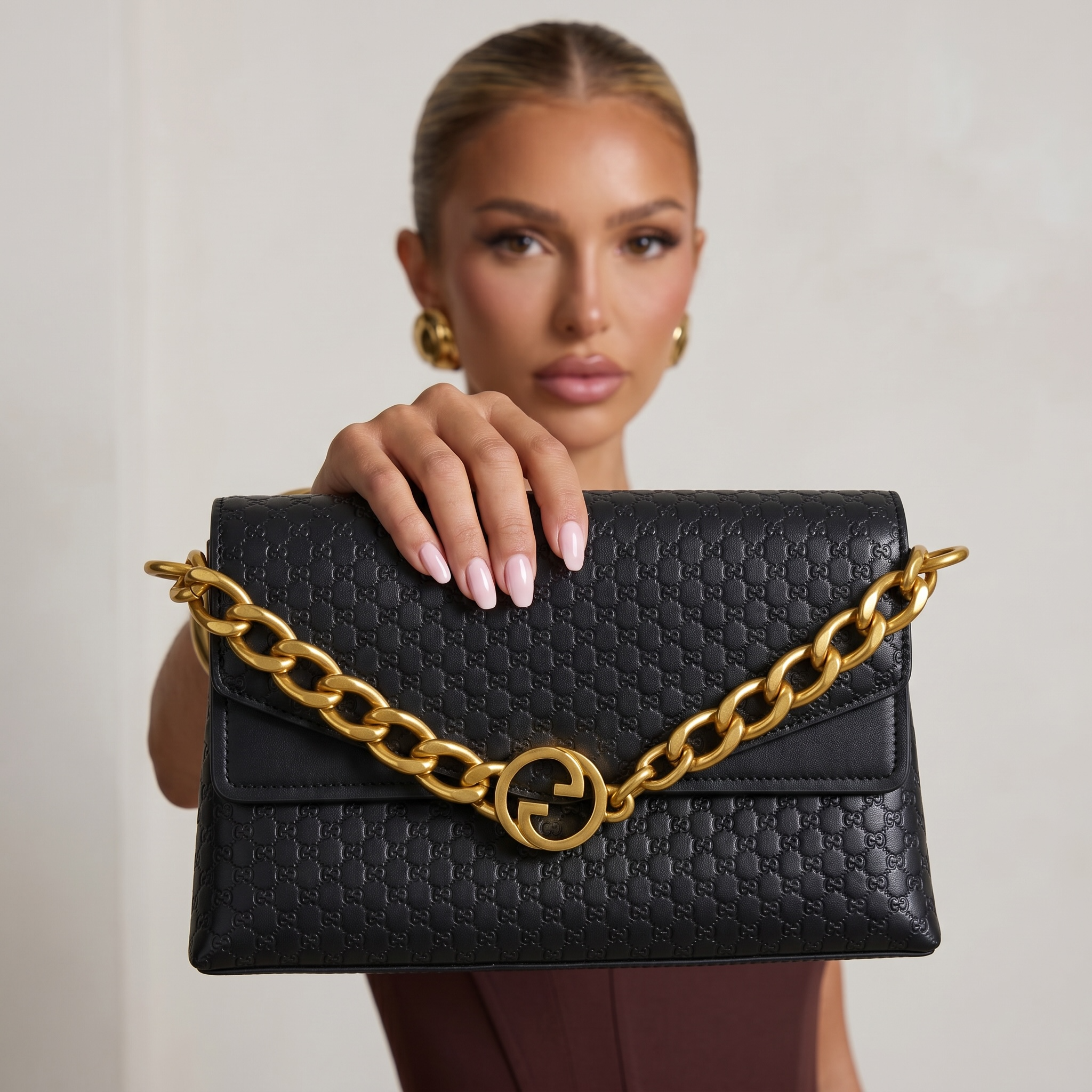 Gucci Black GG Emblem Chain Shoulder Bag 🖤✨
