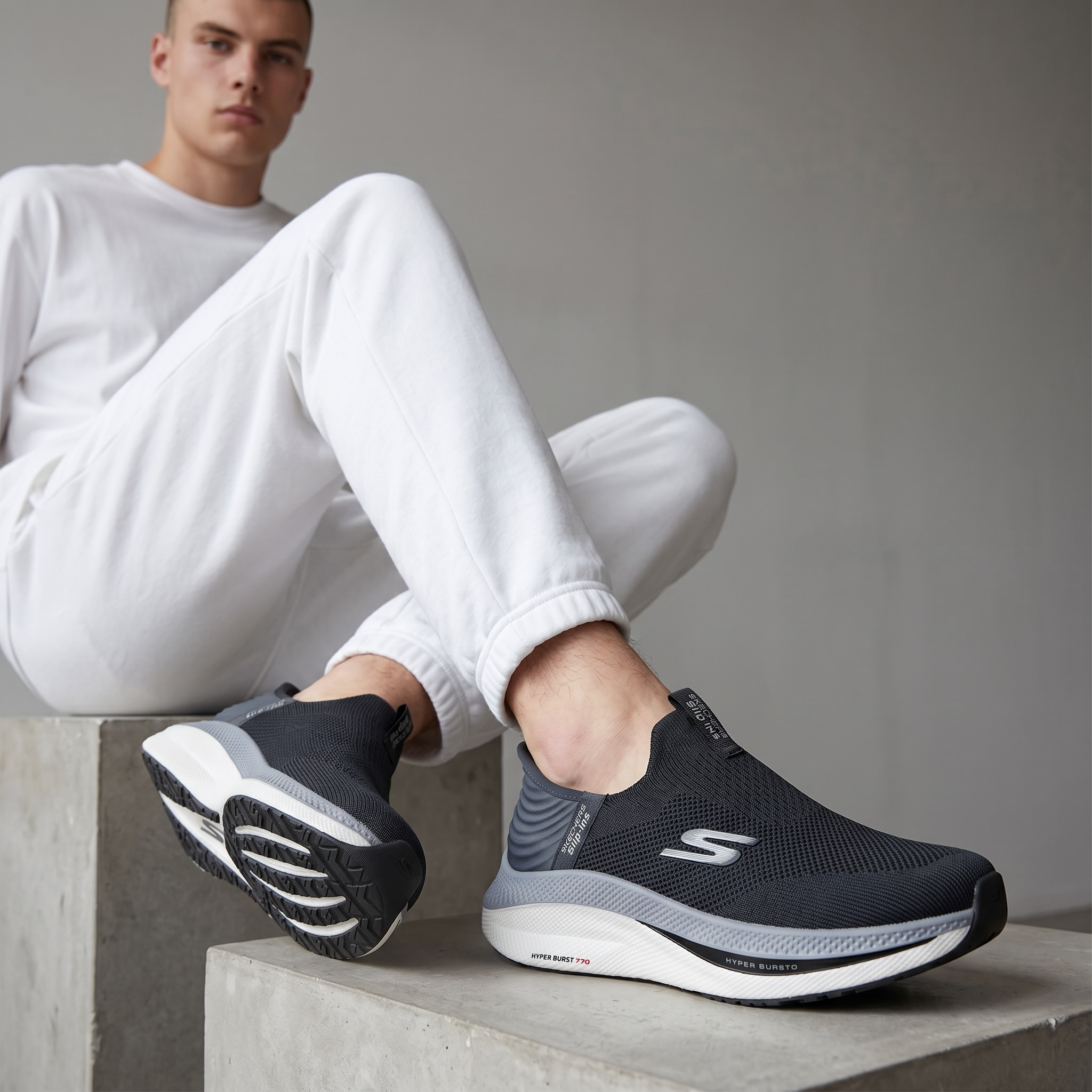 🩶 Skechers Slip-Ins Hyper Burst Pro – Charcoal/Grey