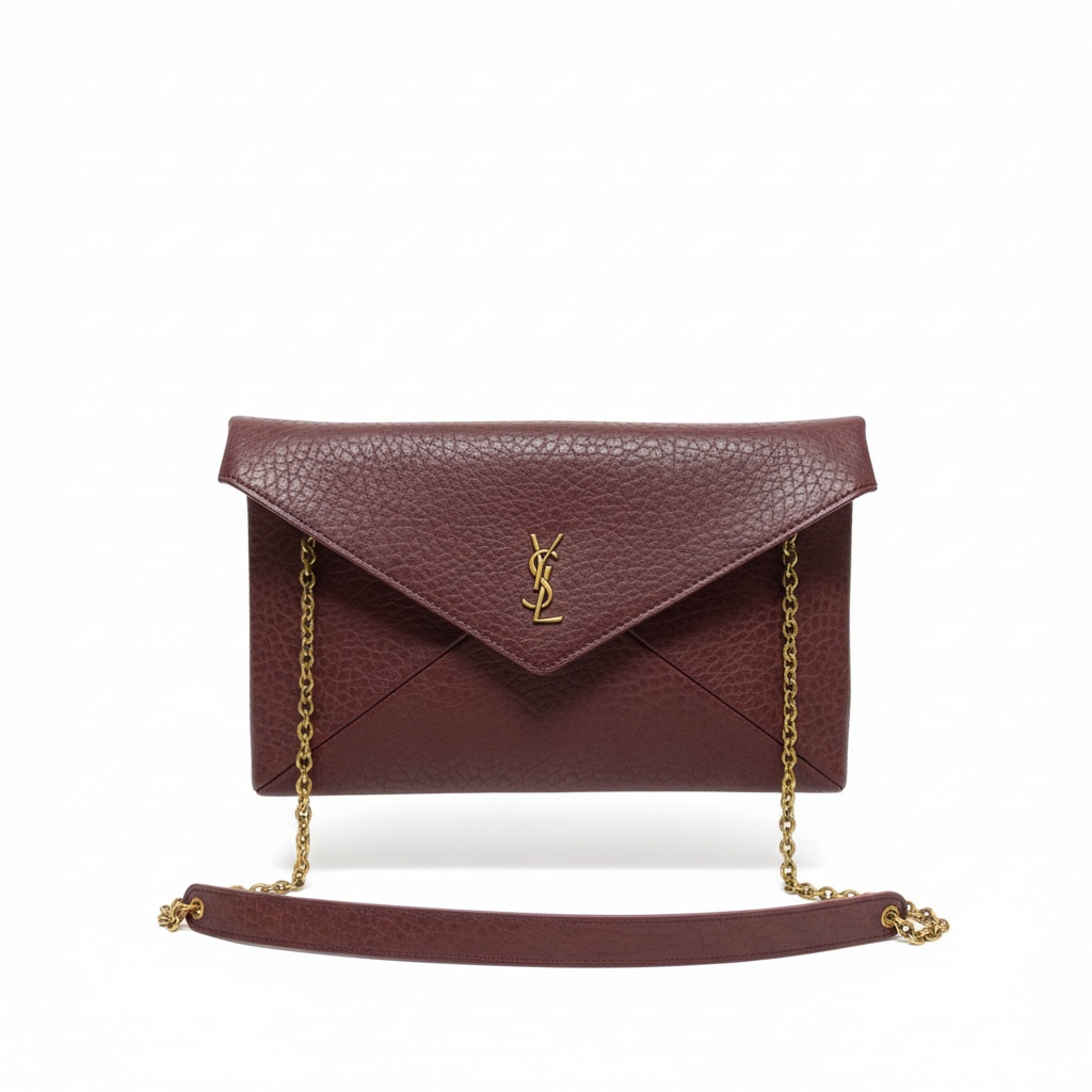 Burgundy YSL Envelope Chain Clutch Bag ❤️✨