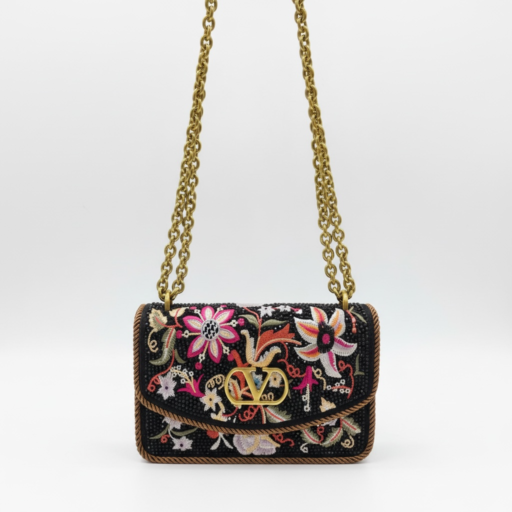 Valentino VLOGO Embroidered Floral Chain Shoulder Bag 🌸✨