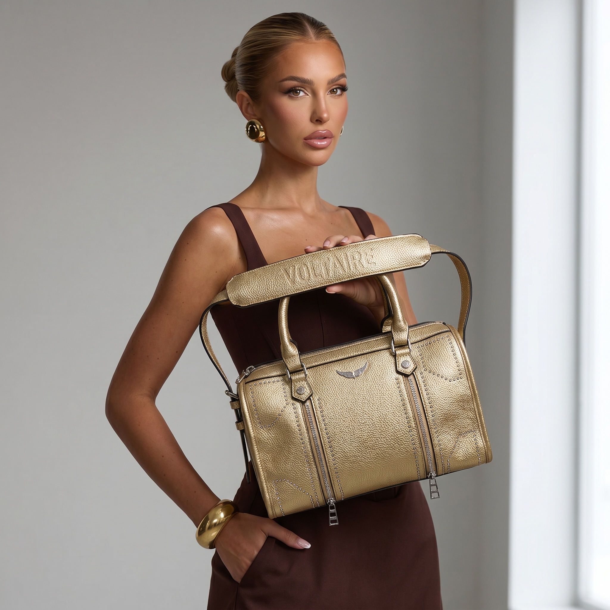 ZADIG & VOLTAIRE Voltaire Metallic gold Bag ✨🩶 | Luxe Statement Piece