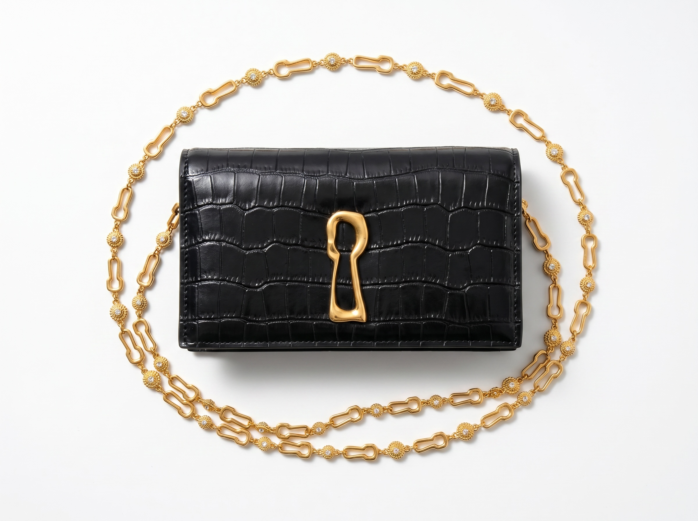 🖤 SCHIAPARELLI Keyhole Croc-Embossed Chain Bag ✨